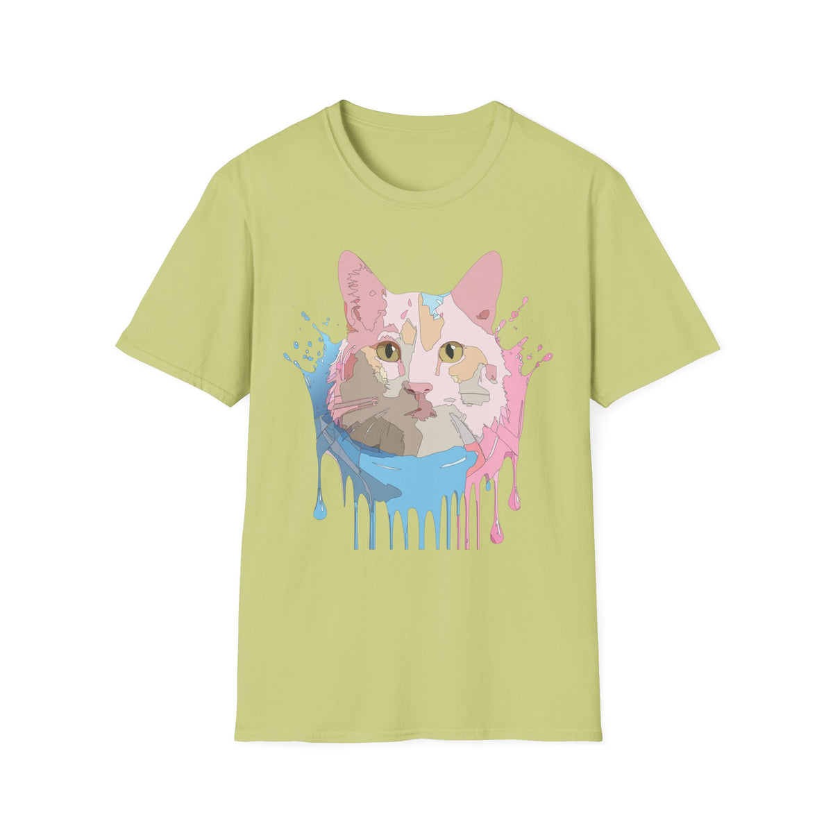 Pastel Drip Cat Portrait T-Shirt | Watercolor Cat Face