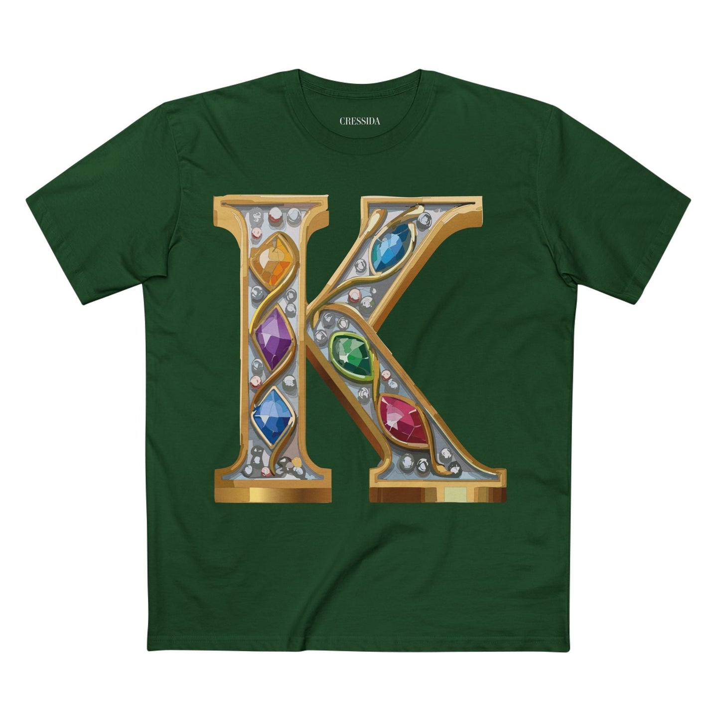 Letter K Graphic Design Tee Unisex 100 Cotton With Antique Gold Letters Artwork T-Shirt