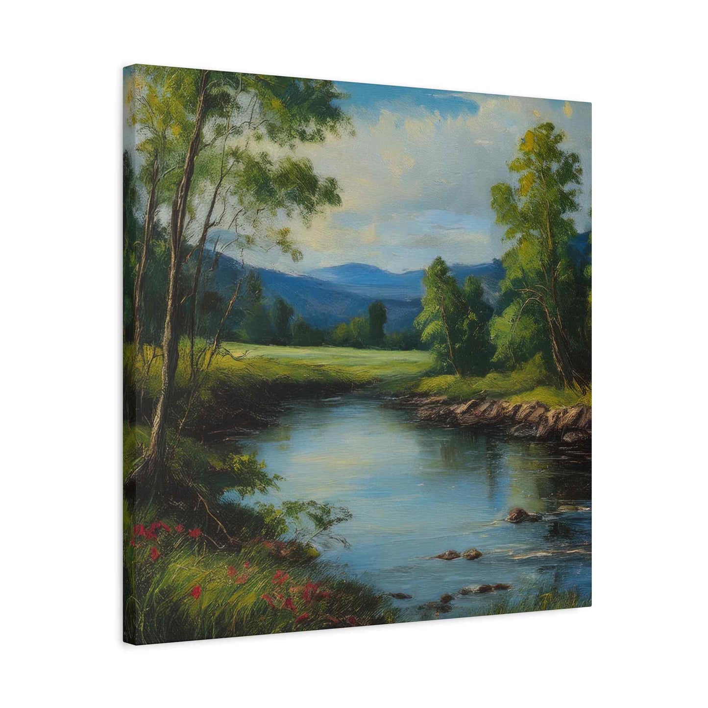River Print Canvas, Landscape Oil Paint Print 20x20, 24x24, 30x30, 32x32, 36x36 Art Design Print Pine-Wood Inner Frame MC-53