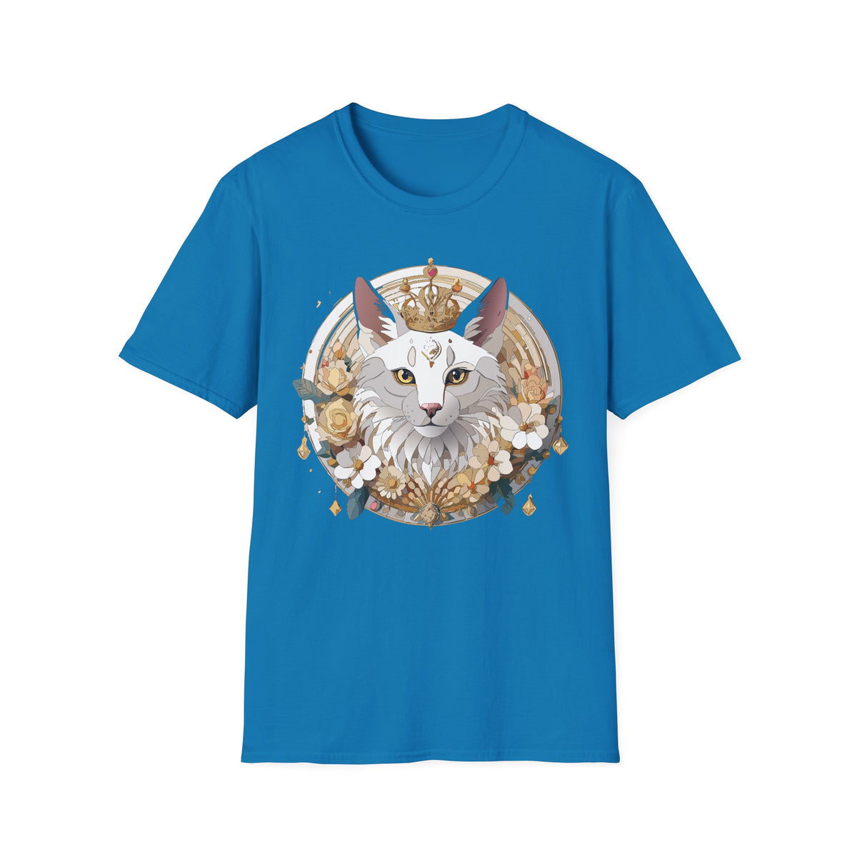 Regal Cat Crown graphic T-Shirt | White Cat Illustration, Floral Halo