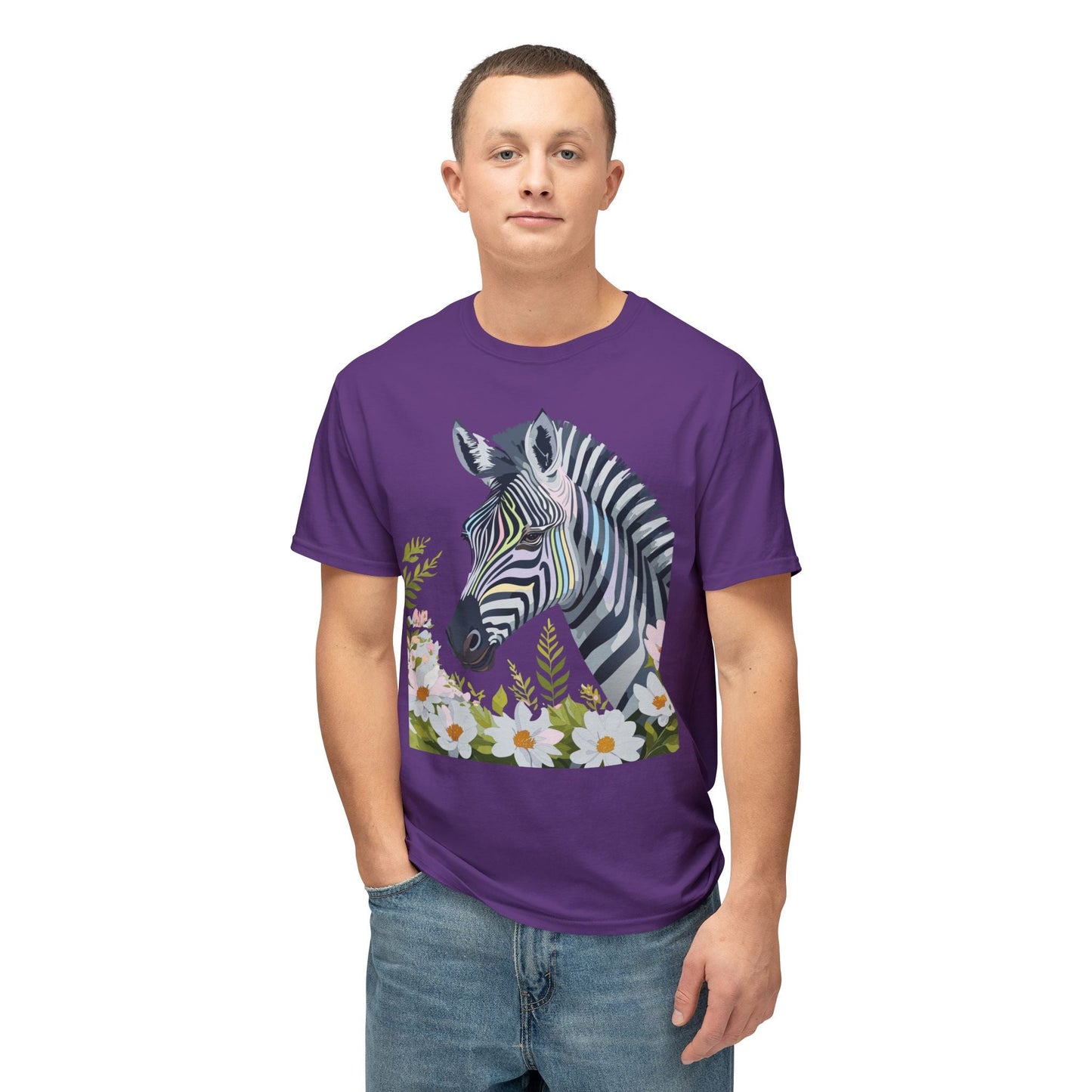 Unisex Zebra Art Design T Shirt With Floral Print HD Cotton Premium USA Made Jersey