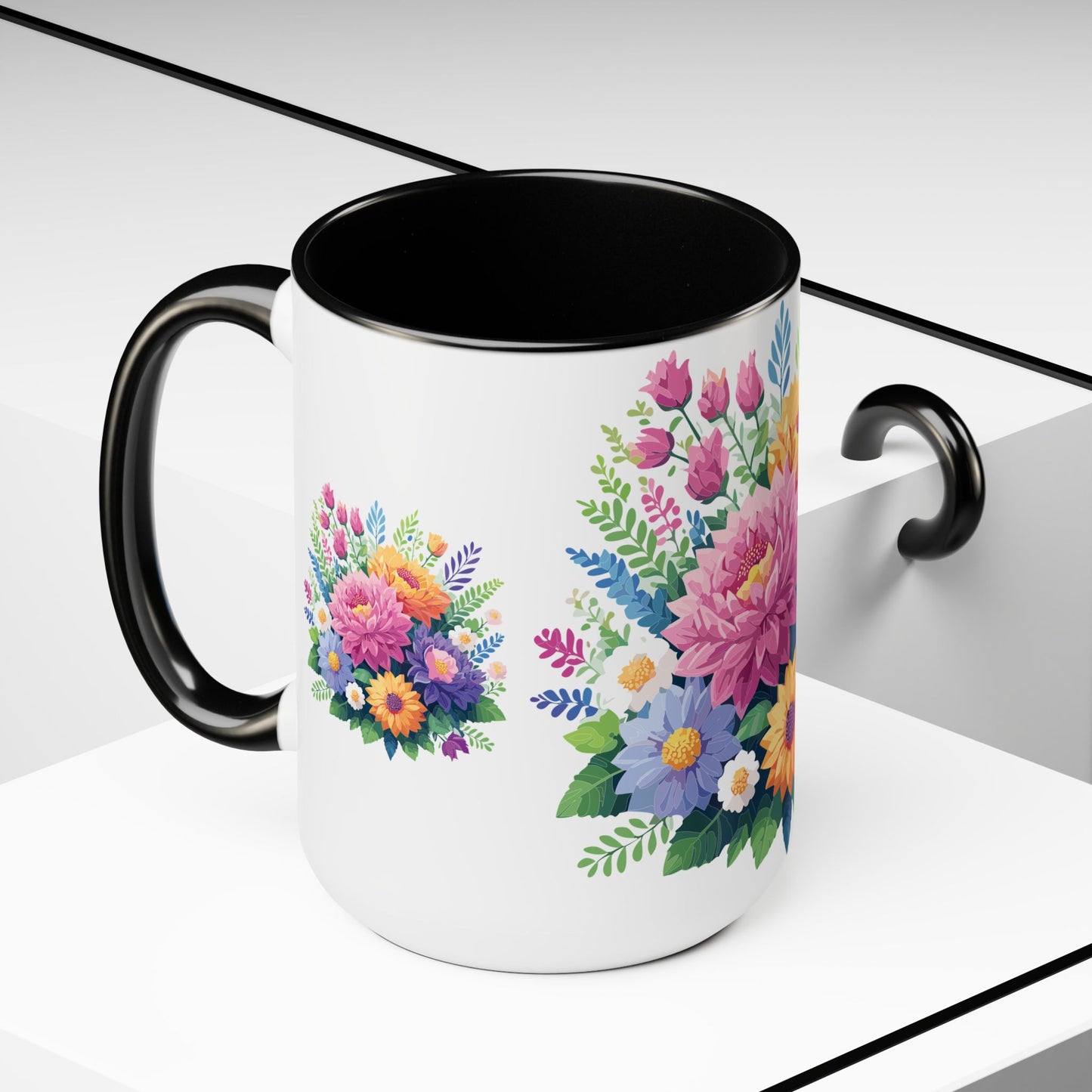 Two-Tone Coffee Mugs with flowers