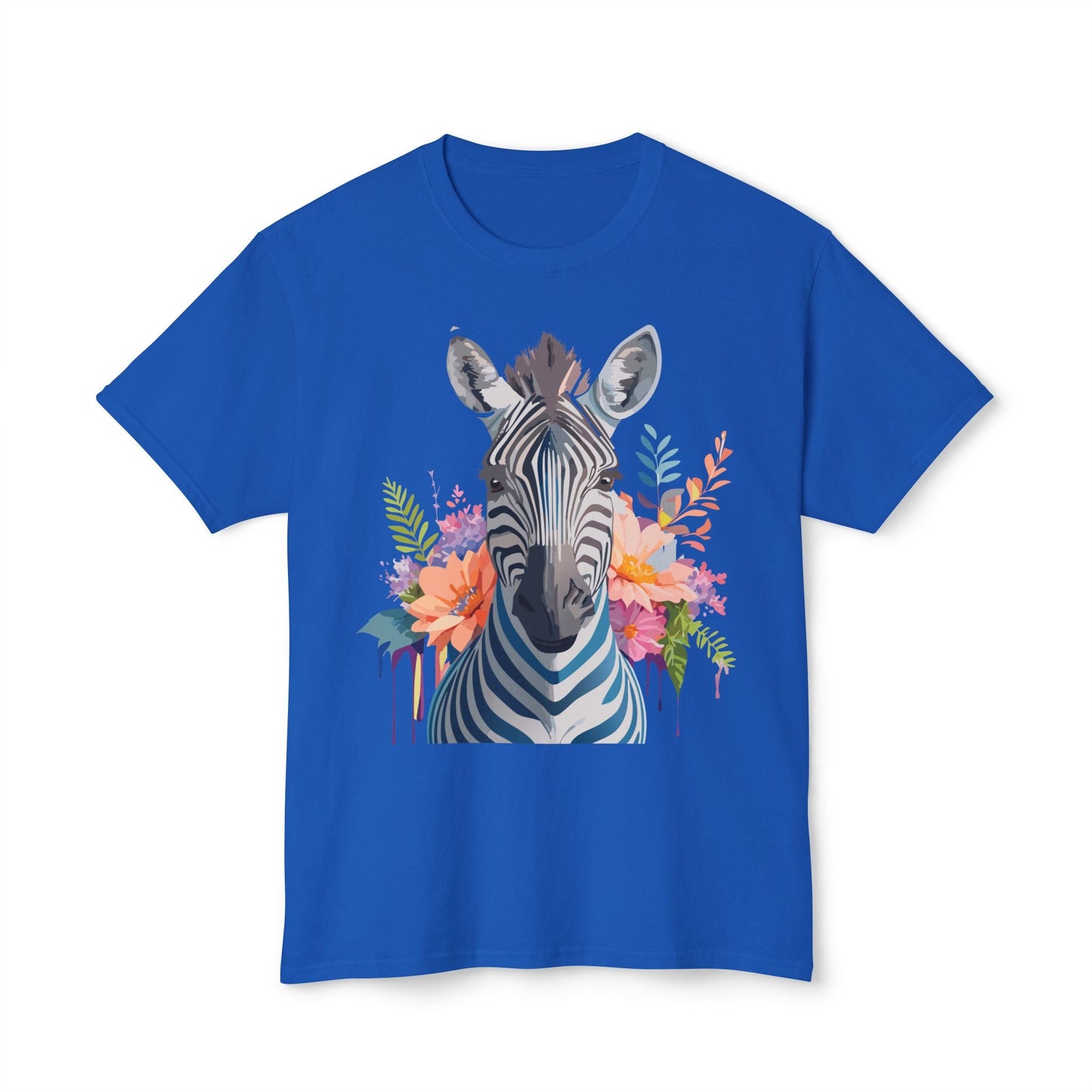 Unisex Zebra Art Print T Shirt HD Cotton Tee Floral Design Made In USA Premium Comfort Breathable