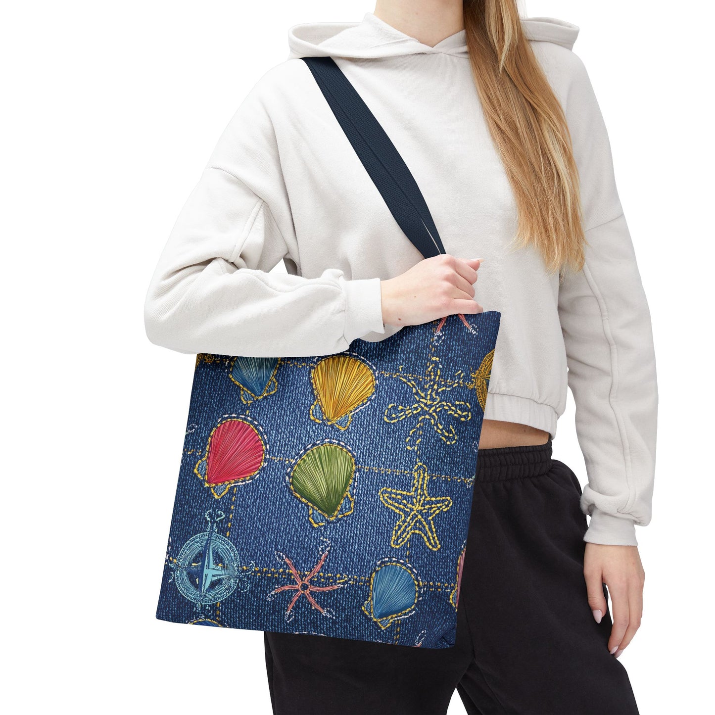 Denim Fabric Imitation Print Unisex Canvas Bag Poly Spun 3 Sizes Tote Bag 182-25