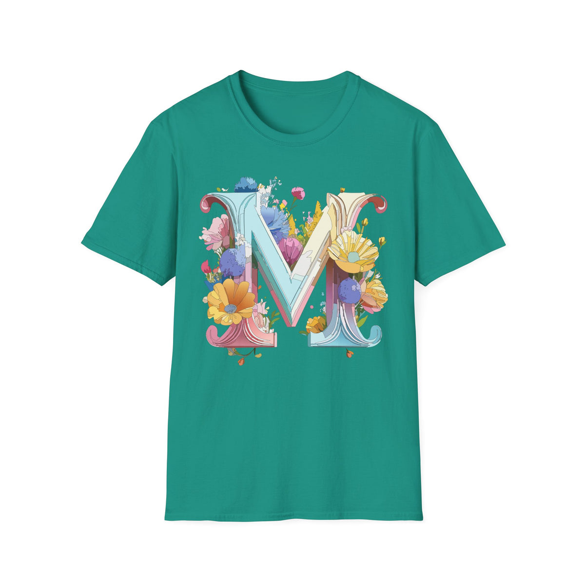 Floral Letter M Monogram T-Shirt | Watercolor Garden Initial Tee