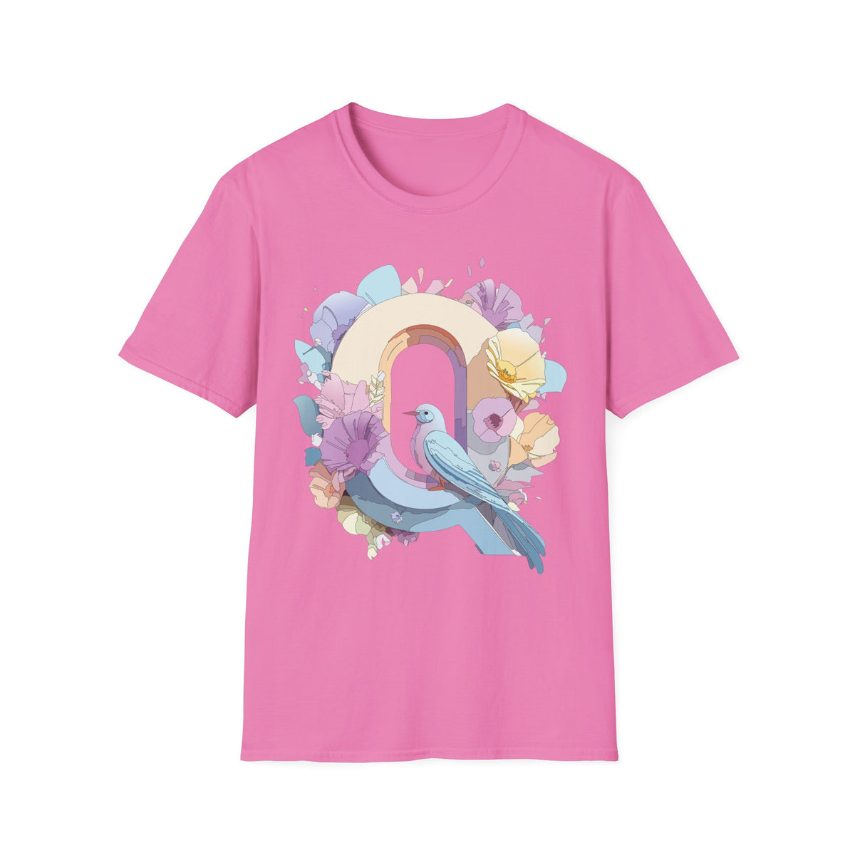 Pastel Bird Rainbow T-Shirt Q Floral Arch, Soft Spring Colors