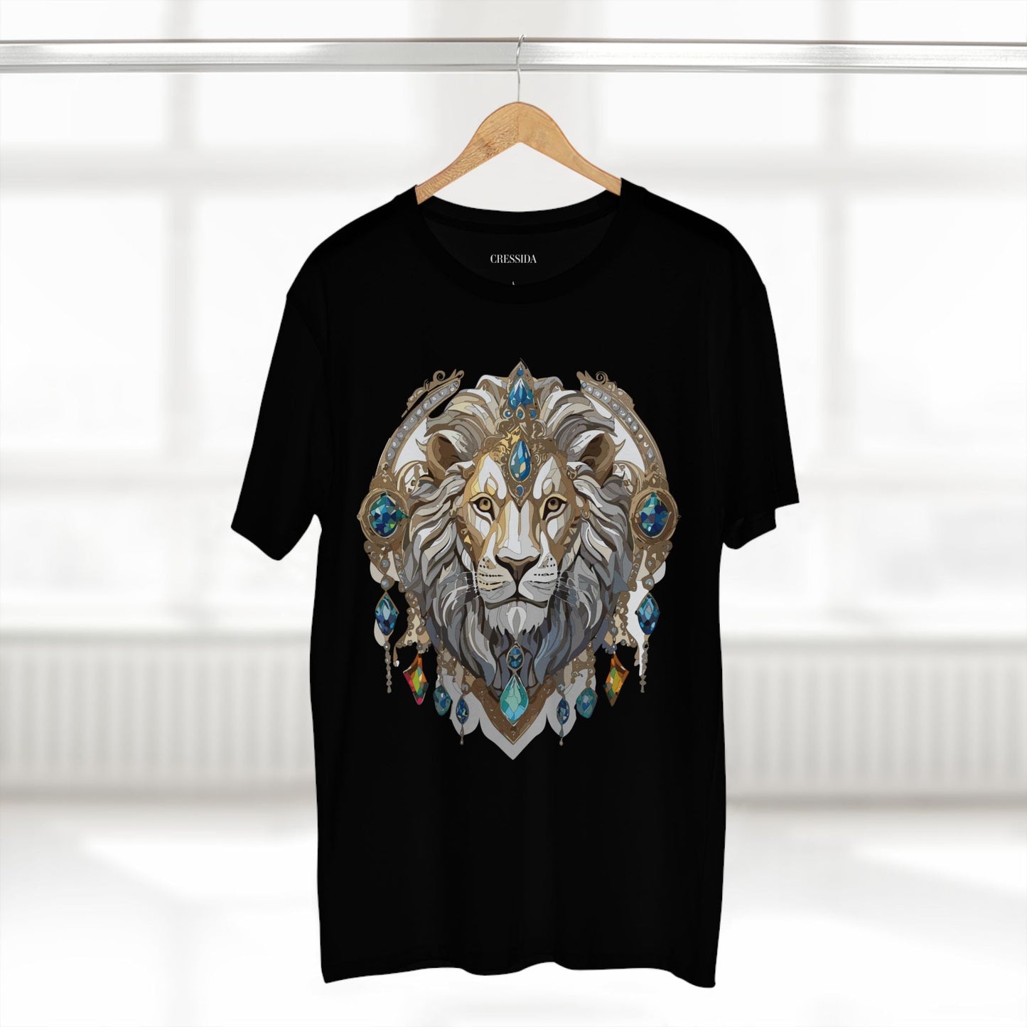 Lion Graphic Unisex 100 Cotton Tee With Unique Animal Golden Medallion Art Design 58