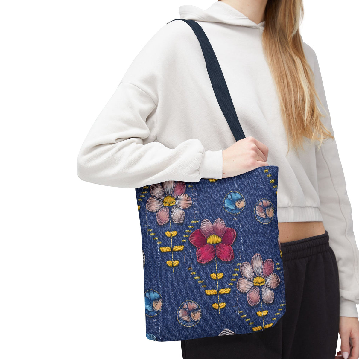 Denim Fabric Imitation Print Unisex Canvas Bag Poly Spun 3 Sizes Tote Bag 159-16