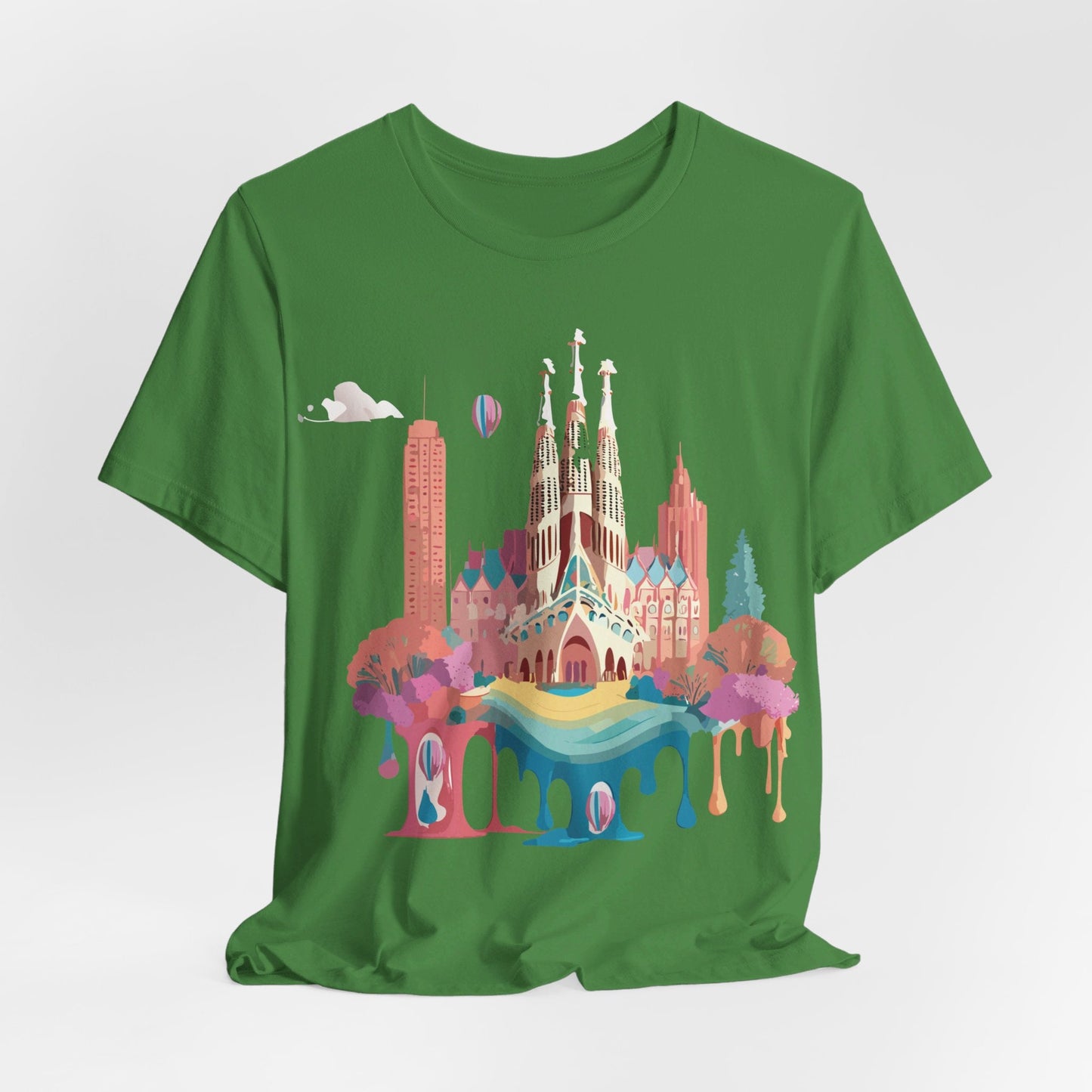 Adelpha Barcelona Themed Graphic Tee Unisex Short Sleeve Art Design For Everyday Comfort