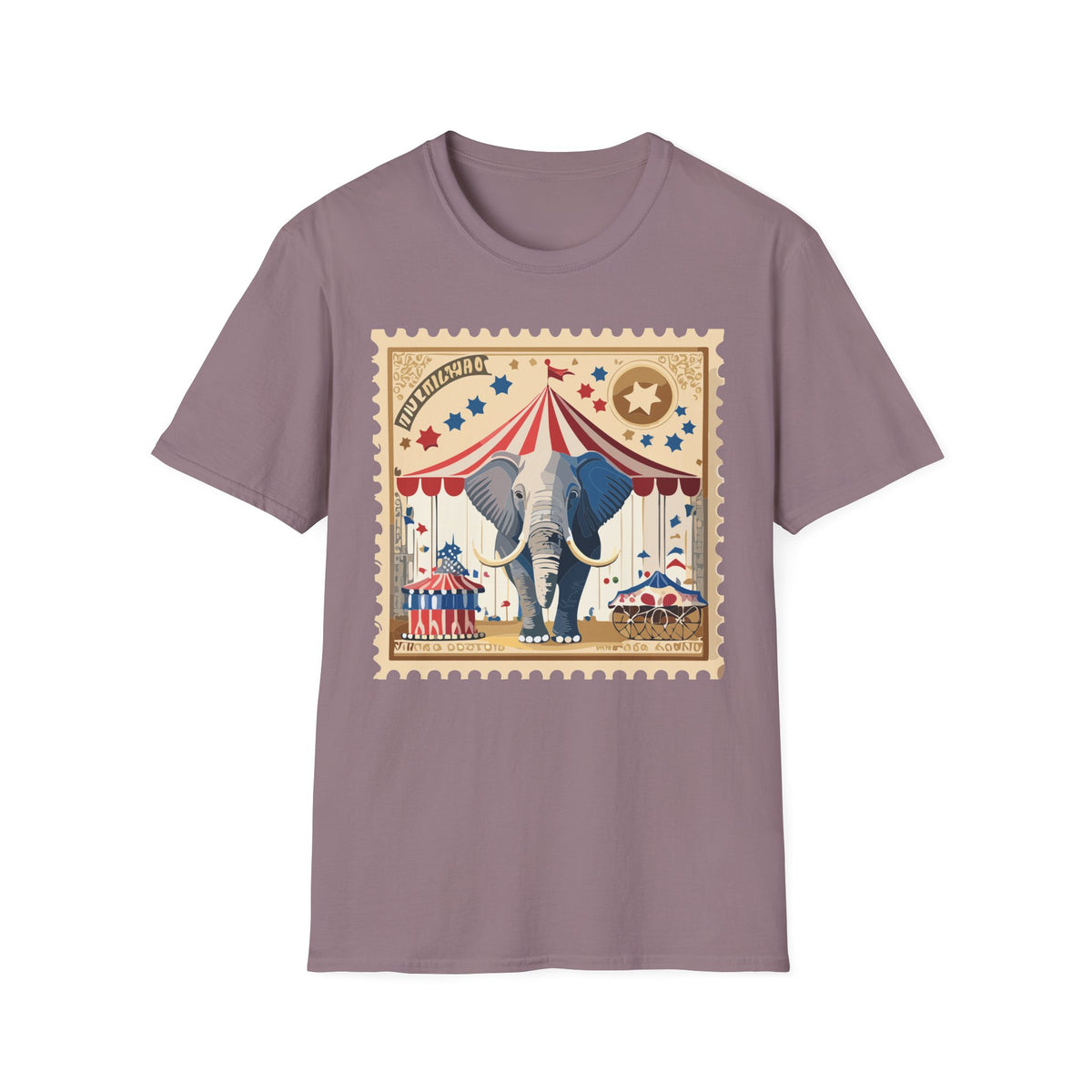 Circus Elephant Poster T-Shirt | Vintage Carnival Tent Stamp Graphic Tee Unisex 100 Cotton Gildan T-Shirt