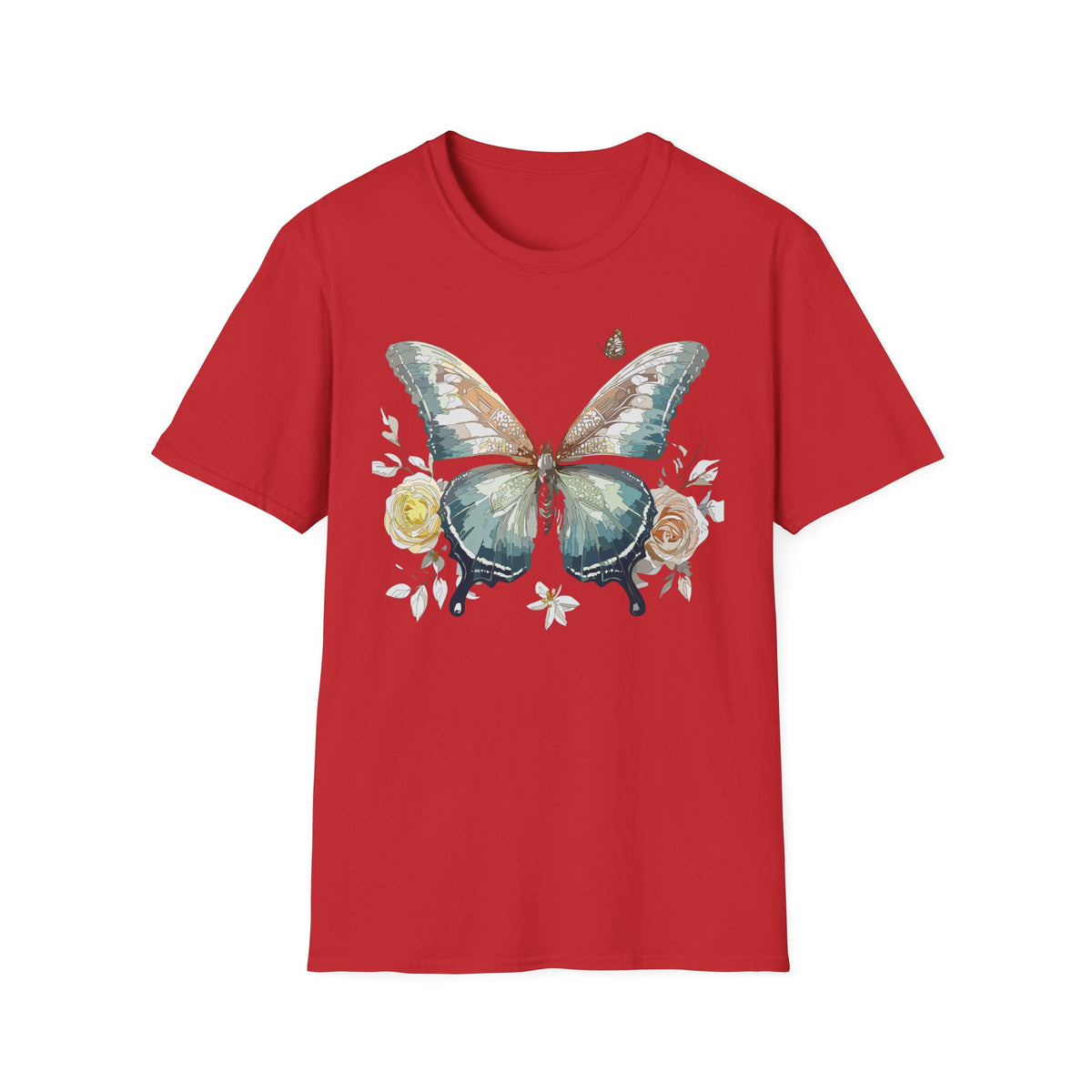 Teal Watercolor Butterfly T-Shirt | Floral Accent Graphic Tee Unisex 100 Cotton Gildan T-Shirt