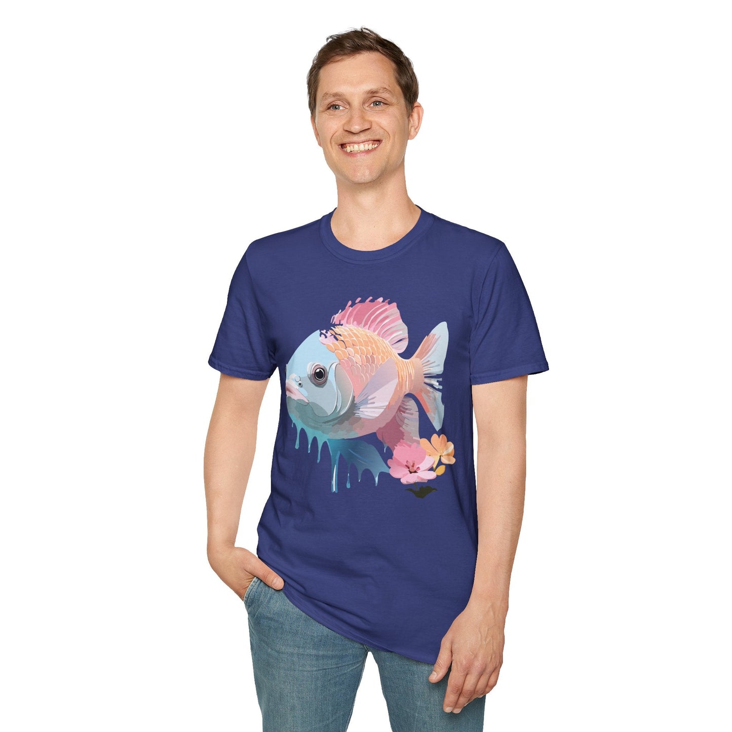Fish Art Design Shirt Unisex Graphic Tee 100 Percent Ring Spun Cotton Softstyle Gildan 64000