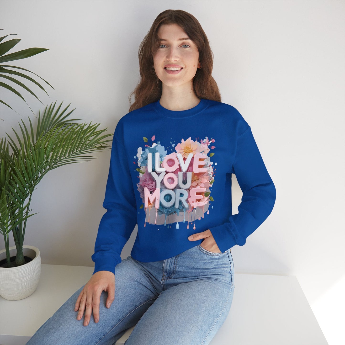 Floral Love Sweatshirt Unisex Heavy Blend Crewneck Valentines Day 50 50 Cotton Polyester Gildan 18000