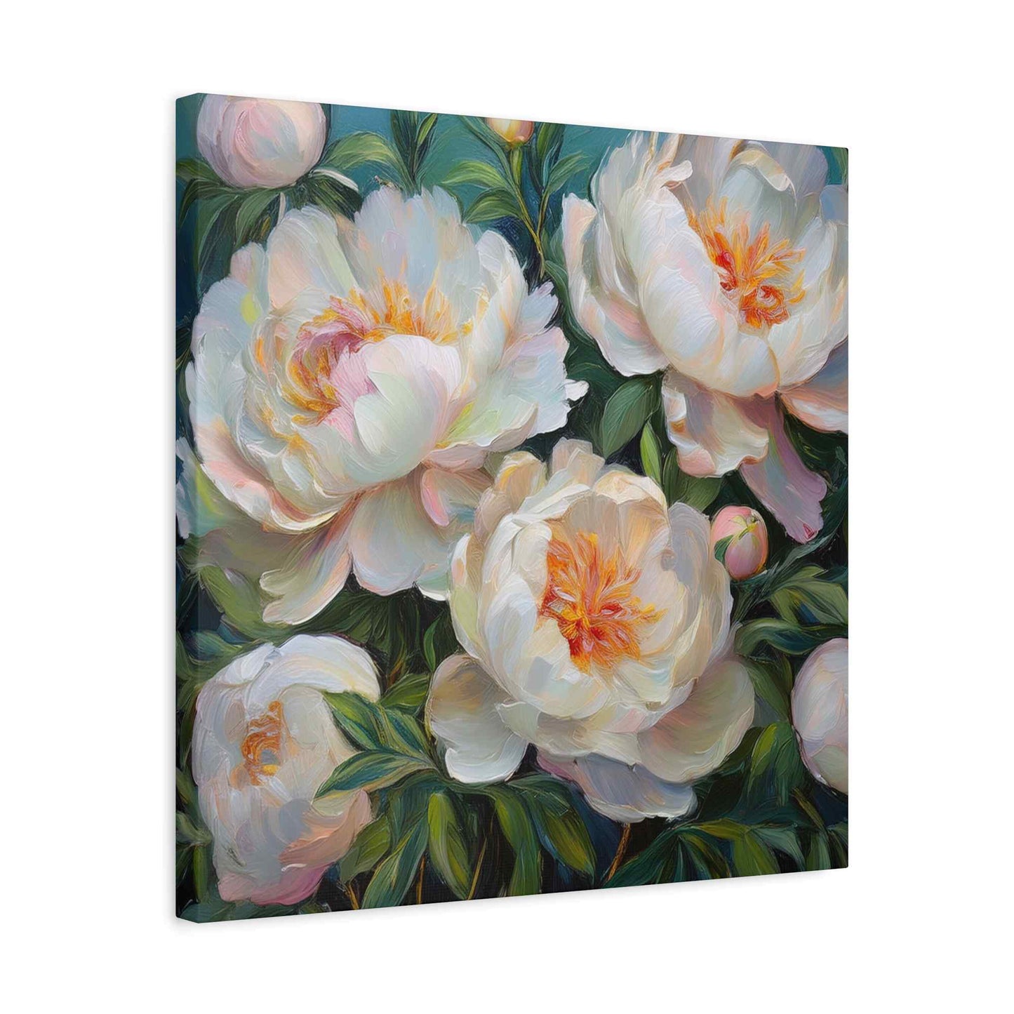 White Peonies Print Canvas, Floral Oil Paint Print 20x20, 24x24, 30x30, 32x32, 36x36 Art Design Pine-Wood Inner Frame MC-123