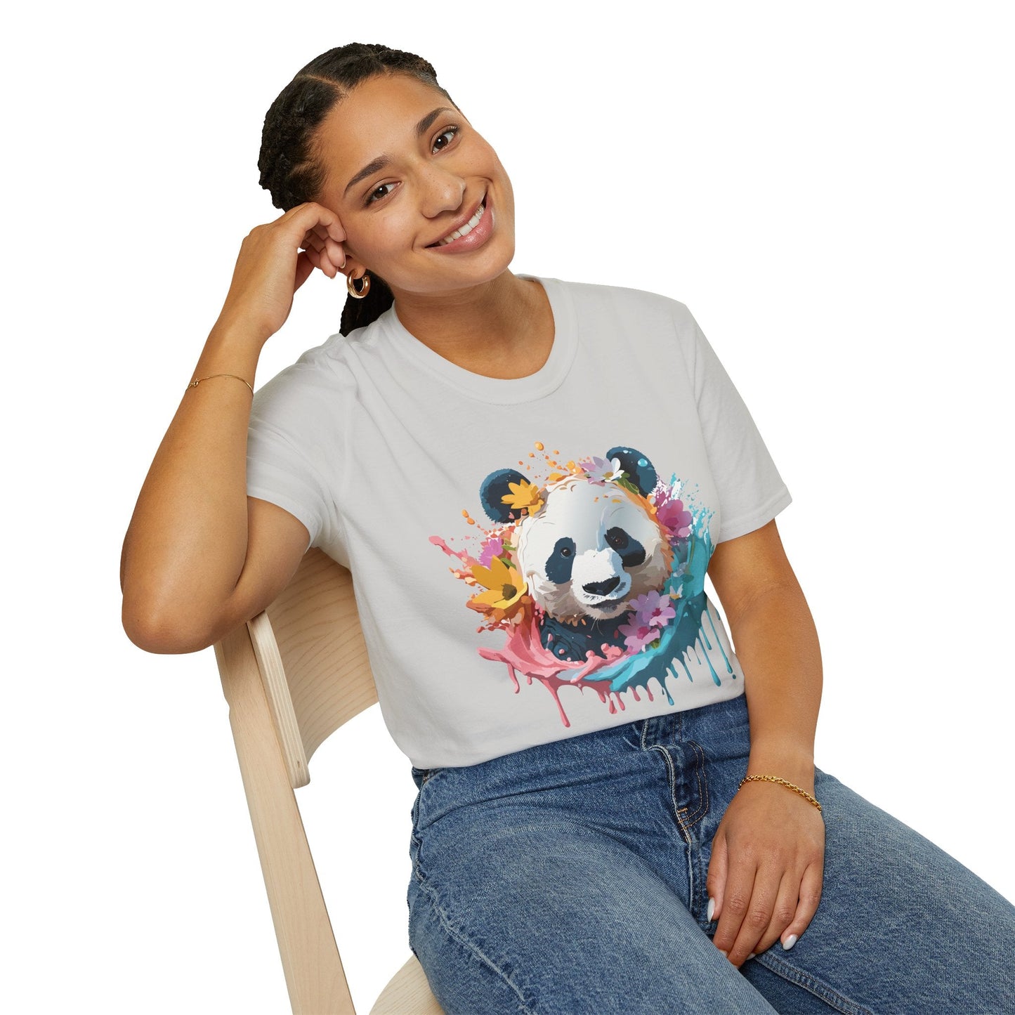 Unisex Panda Shirt Softstyle Tee 100 Percent Ring Spun Cotton Casual Animal Print