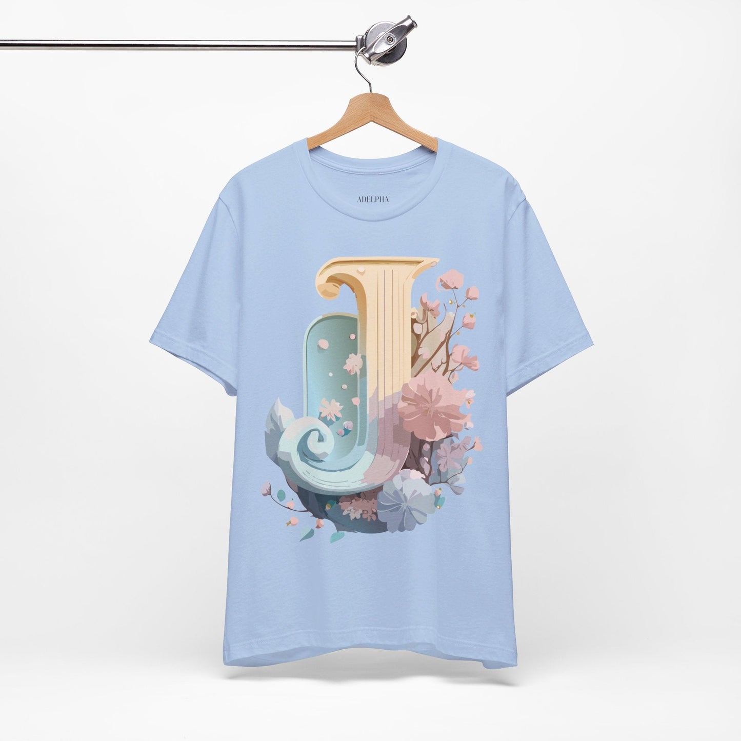 Letter J Shirt Unisex Graphic Tee Adelpha Vintage Inspired Artwork Design Short Sleeve