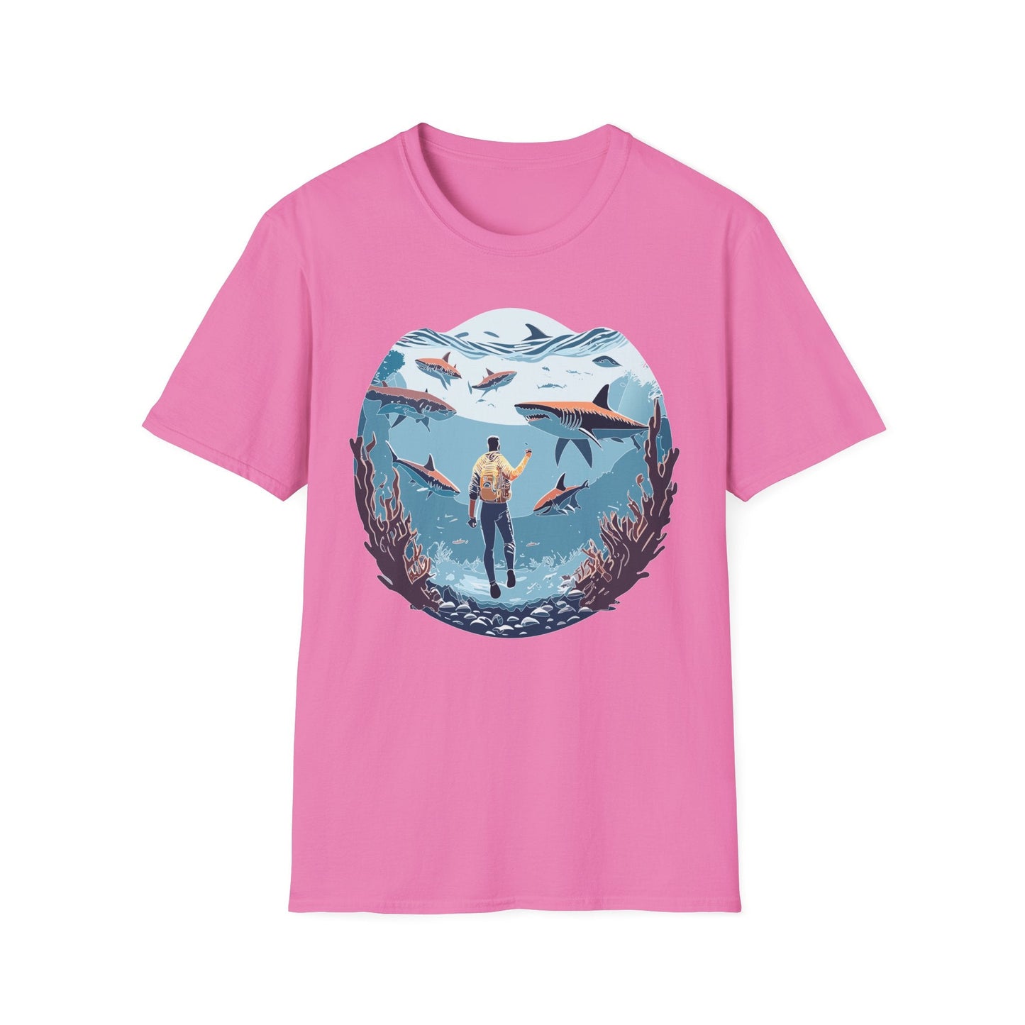 Ocean Theme Unisex Softstyle T Shirt 64000 Cotton Tee With Ocean Art Design Breathable