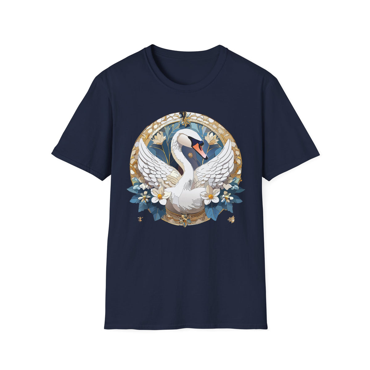 Art Nouveau Swan Illustration T-Shirt | Floral Circle Design