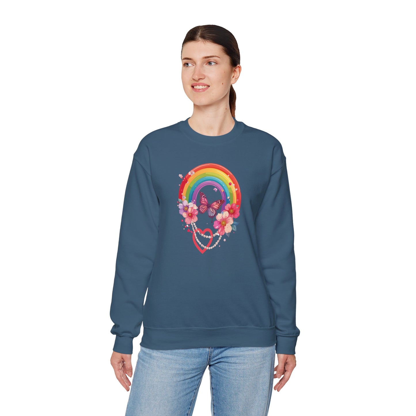 Rainbow Heart Sweatshirt, Floral Heart Sweatshirt, Floral Love Sweatshirt, Valentine's Day Sweatshirt, Rainbow Heart Floral Sweatshirt 106