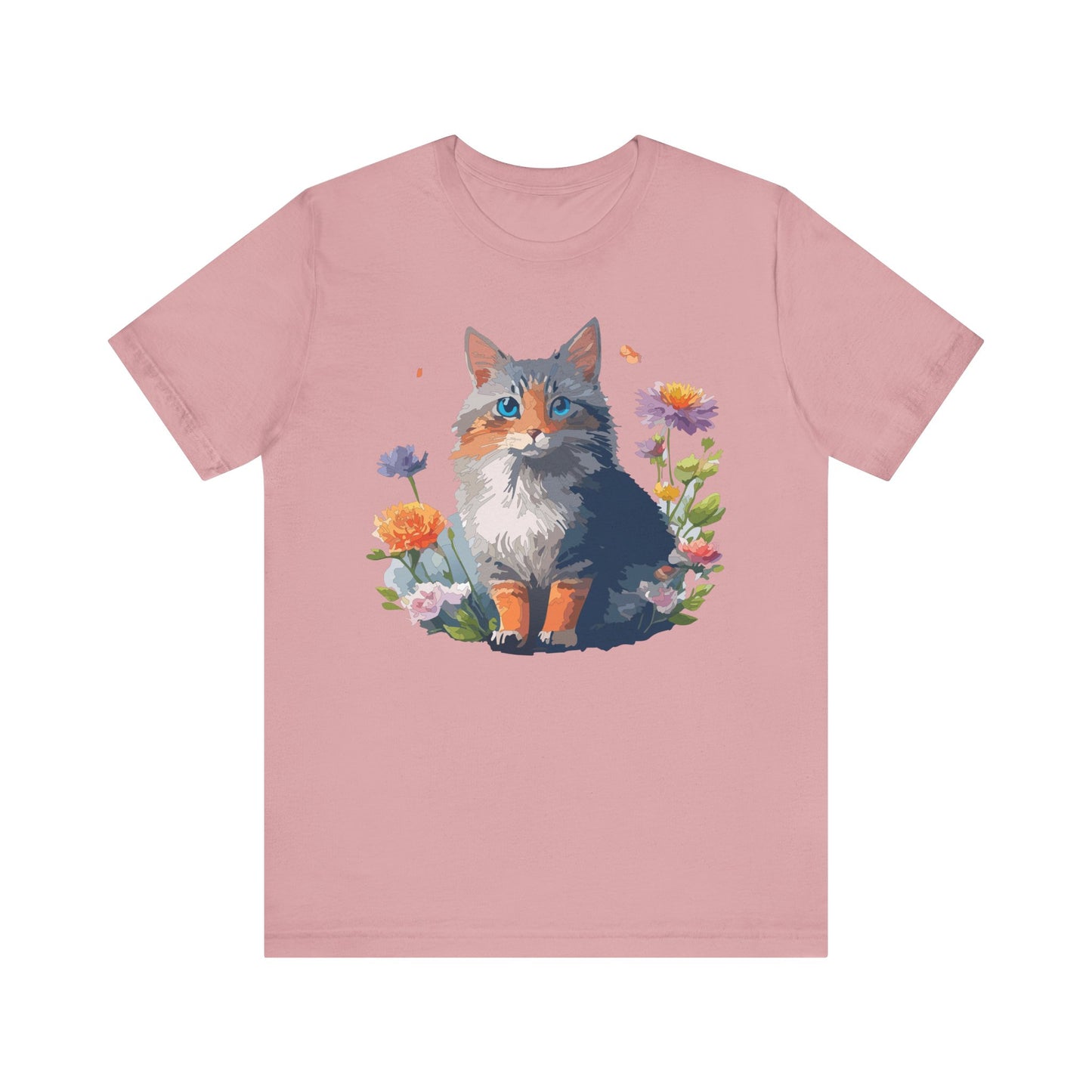 Floral Cat Tee, Animal Shirt, Cat Shirt, Floral Tee, Flower T-shirt, T-Shirt with Animal, Summer Top with Art Design
