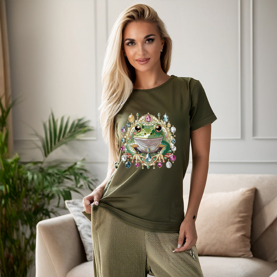 Frog Graphic Unisex 100 Cotton Tee With Unique Animal Golden Medallion Art Design 27