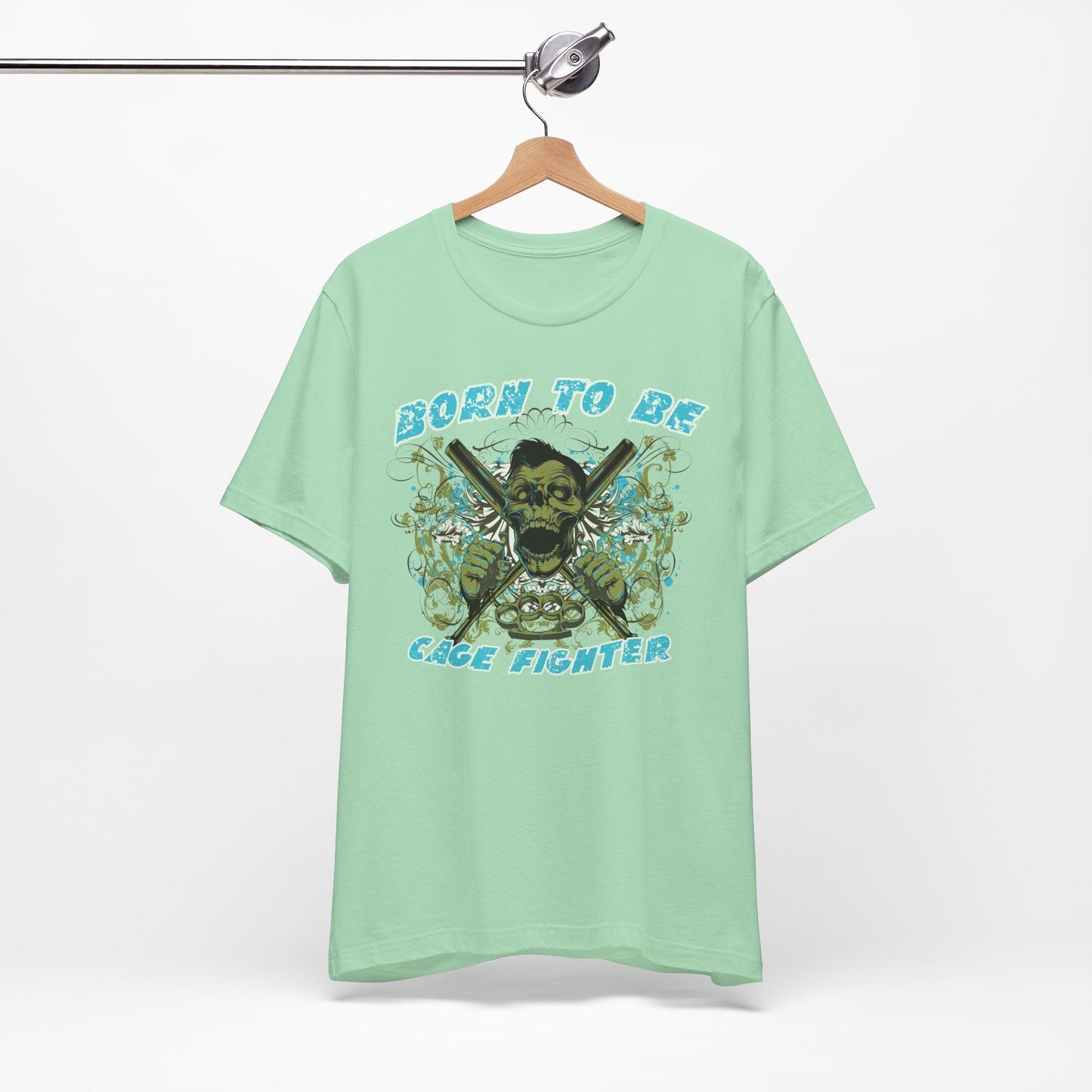 Born To Be Cage Fighter Tee Skull Crossed Knives Graphic T-Shirt