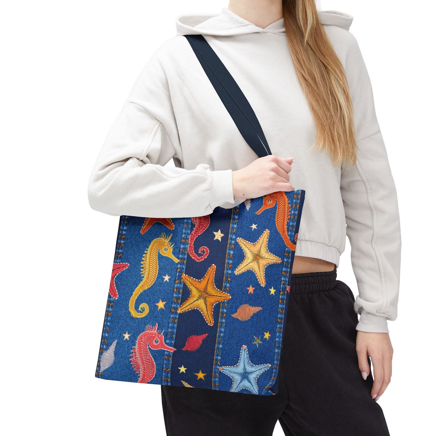Denim Fabric Imitation Print Unisex Canvas Bag Poly Spun 3 Sizes Tote Bag 182-21