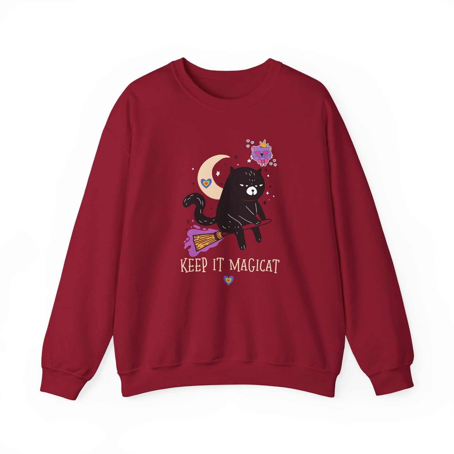 Flying Cat Heart Sweatshirt Unisex Fifty Fifty Cotton Poly Crewneck Gildan 18000 Valentines Day