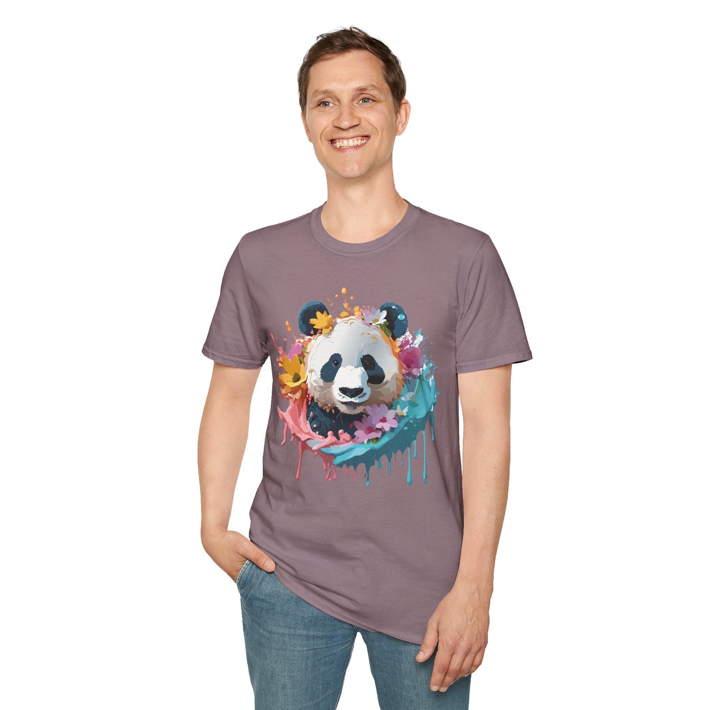 Unisex Panda Shirt Softstyle Tee 100 Percent Ring Spun Cotton Casual Animal Print