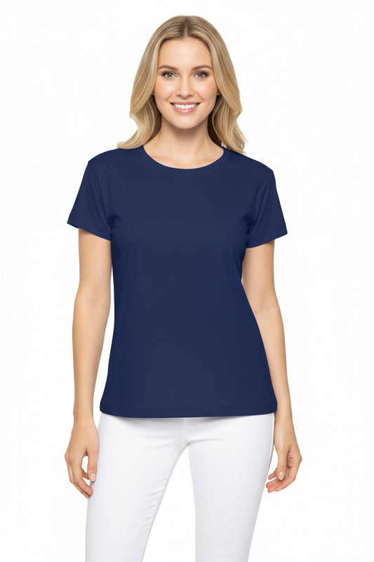 Space Indigo Blue Solid Color Print Women's Sports Jersey Short Sleeves Poly Athletic Tee