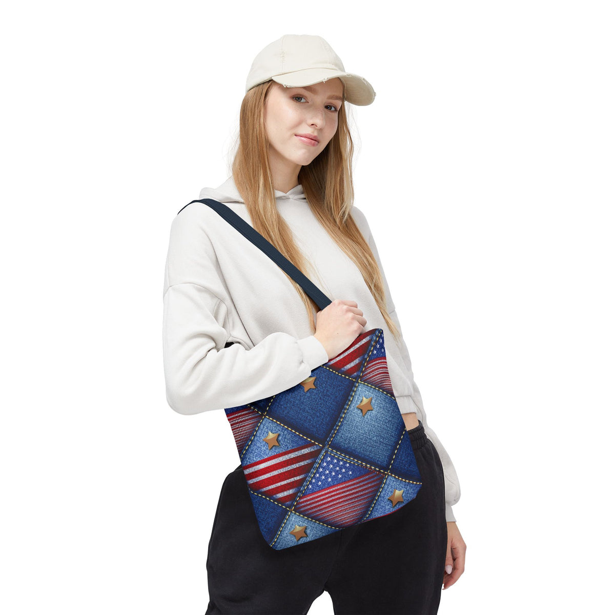 4th of July Graphic Denim Fabric Imitation Print Unisex Canvas Bag Poly Spun 3 Sizes Tote Bag 200-20