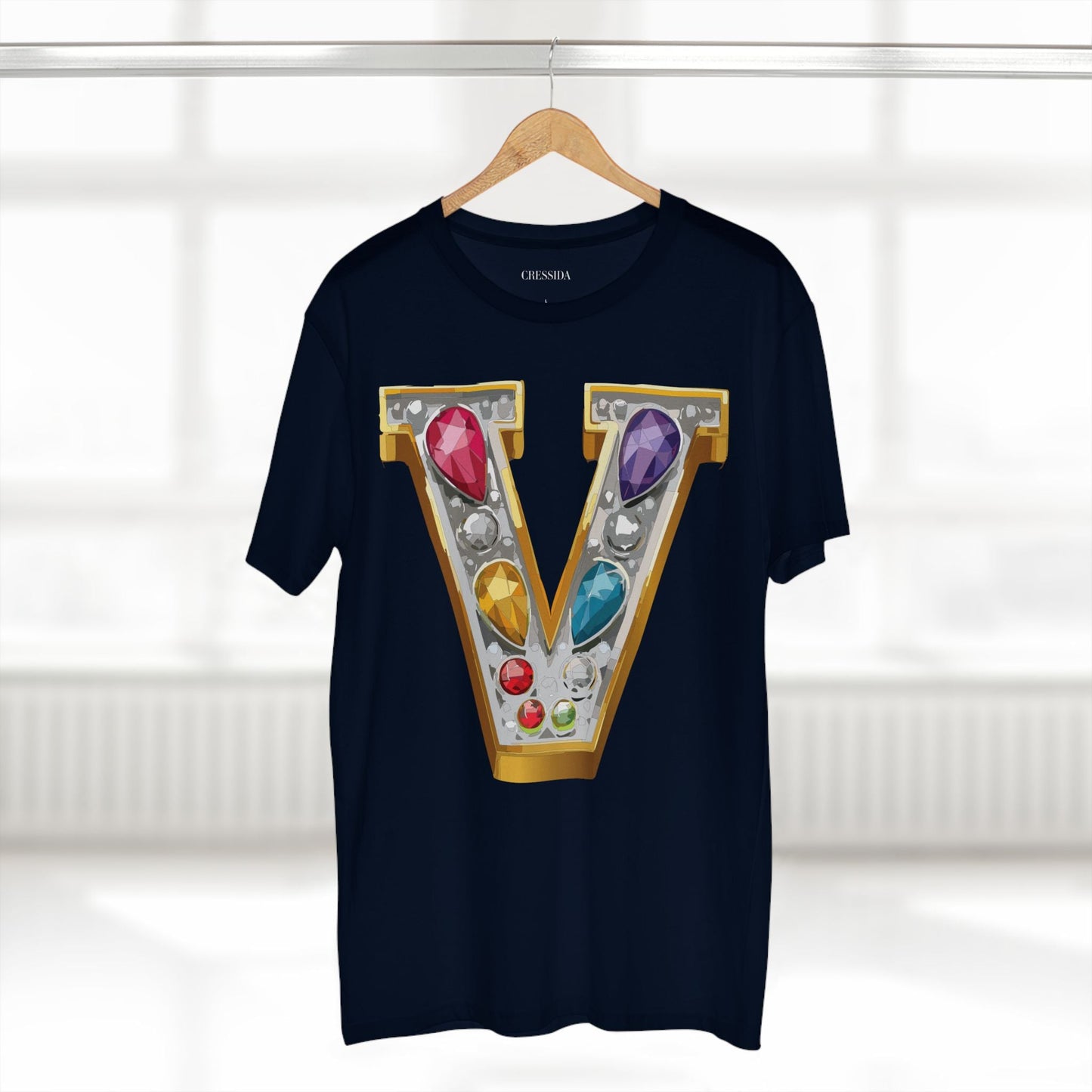 Letter V Graphic Design Tee Unisex 100 Cotton With Antique Gold Letters Artwork T-Shirt