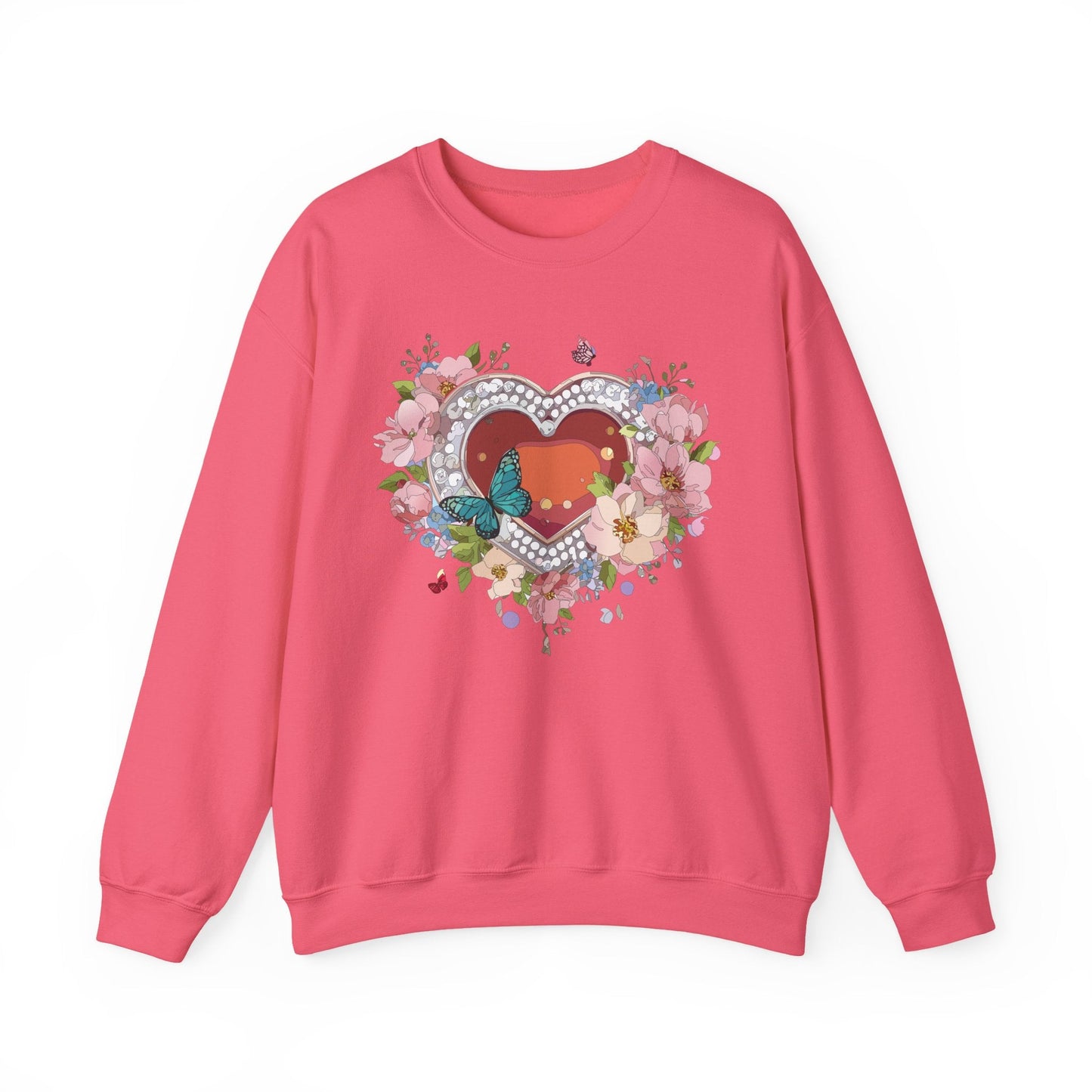 Floral Heart Sweatshirt Unisex Valentines Day Edition Gildan 18000 Heavy Blend Crewneck