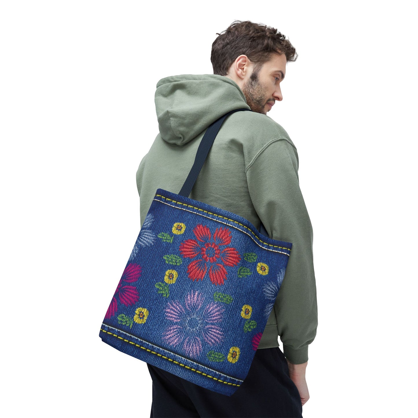 Denim Fabric Imitation Print Unisex Canvas Bag Poly Spun 3 Sizes Tote Bag 131