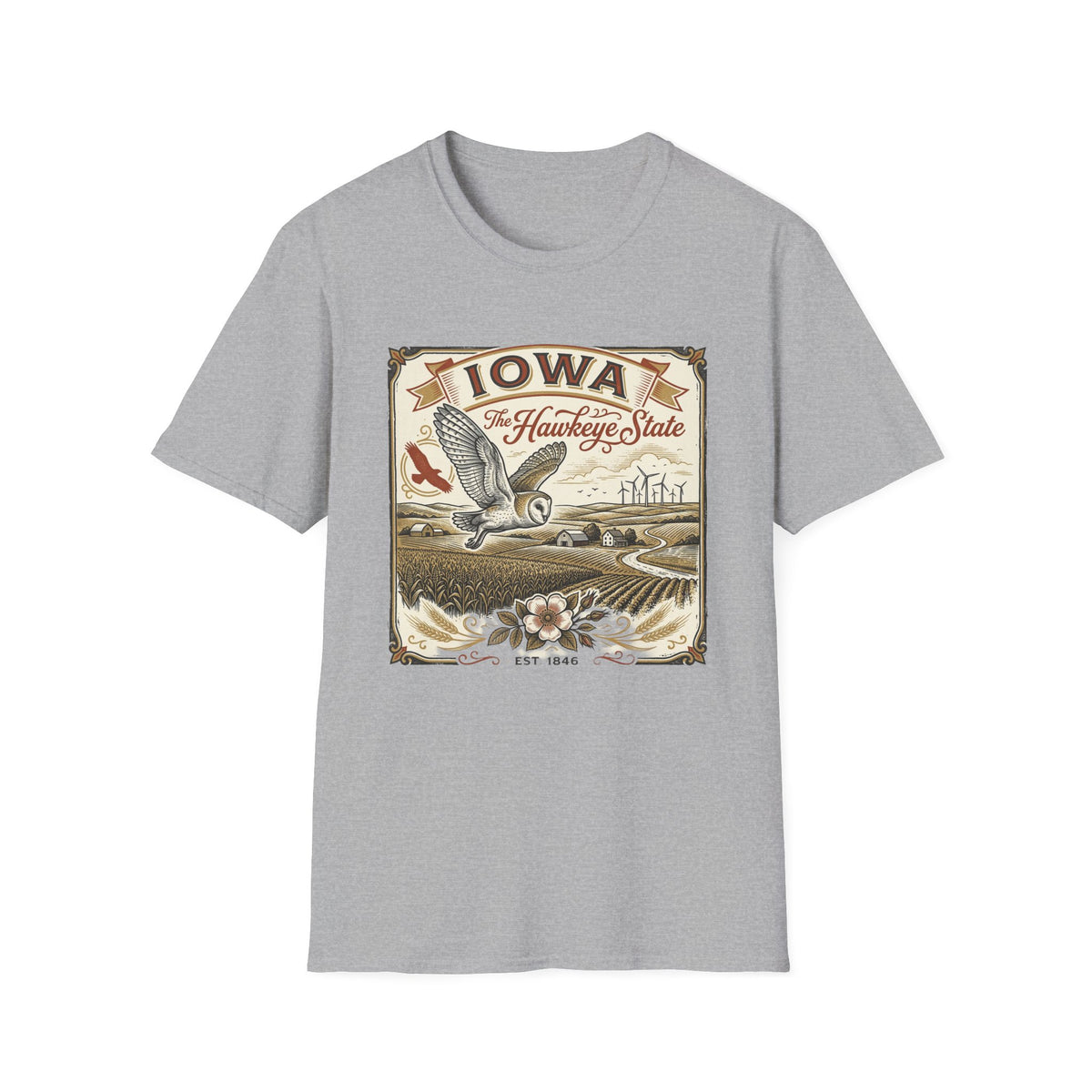 Iowa Hawkeye State Vintage Travel Tourist Graphic Design Unisex 100 Cotton Gildan T-Shirt