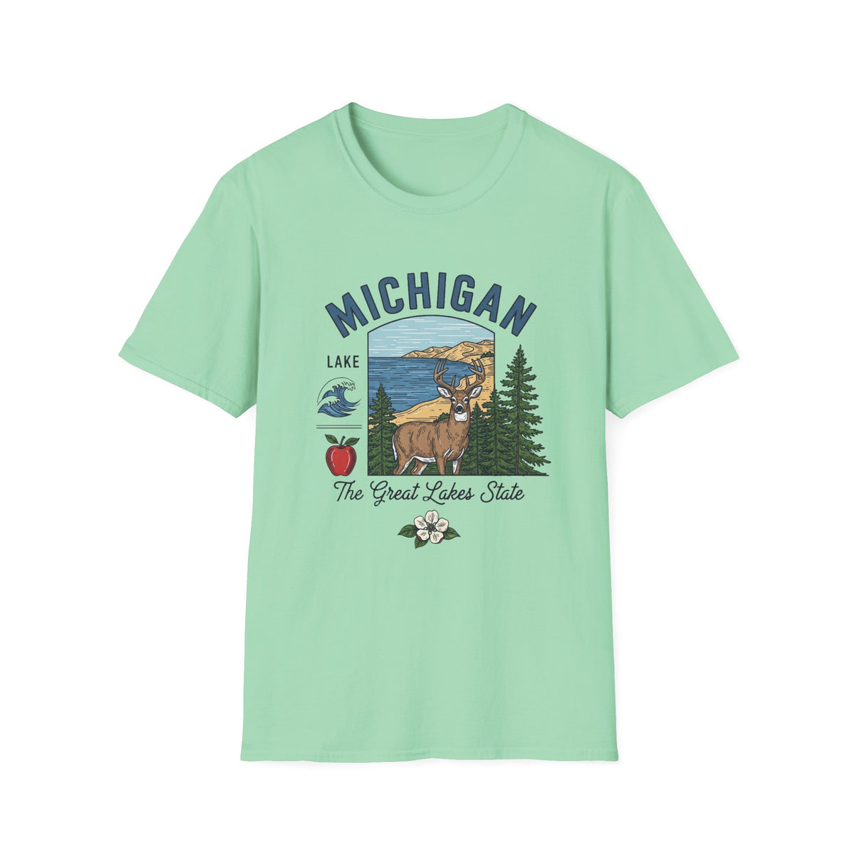 Michigan Graphic T-Shirt — The Great Lakes State Deer Lake Travel Tourist Graphic Design Unisex 100 Cotton Gildan T-Shirt