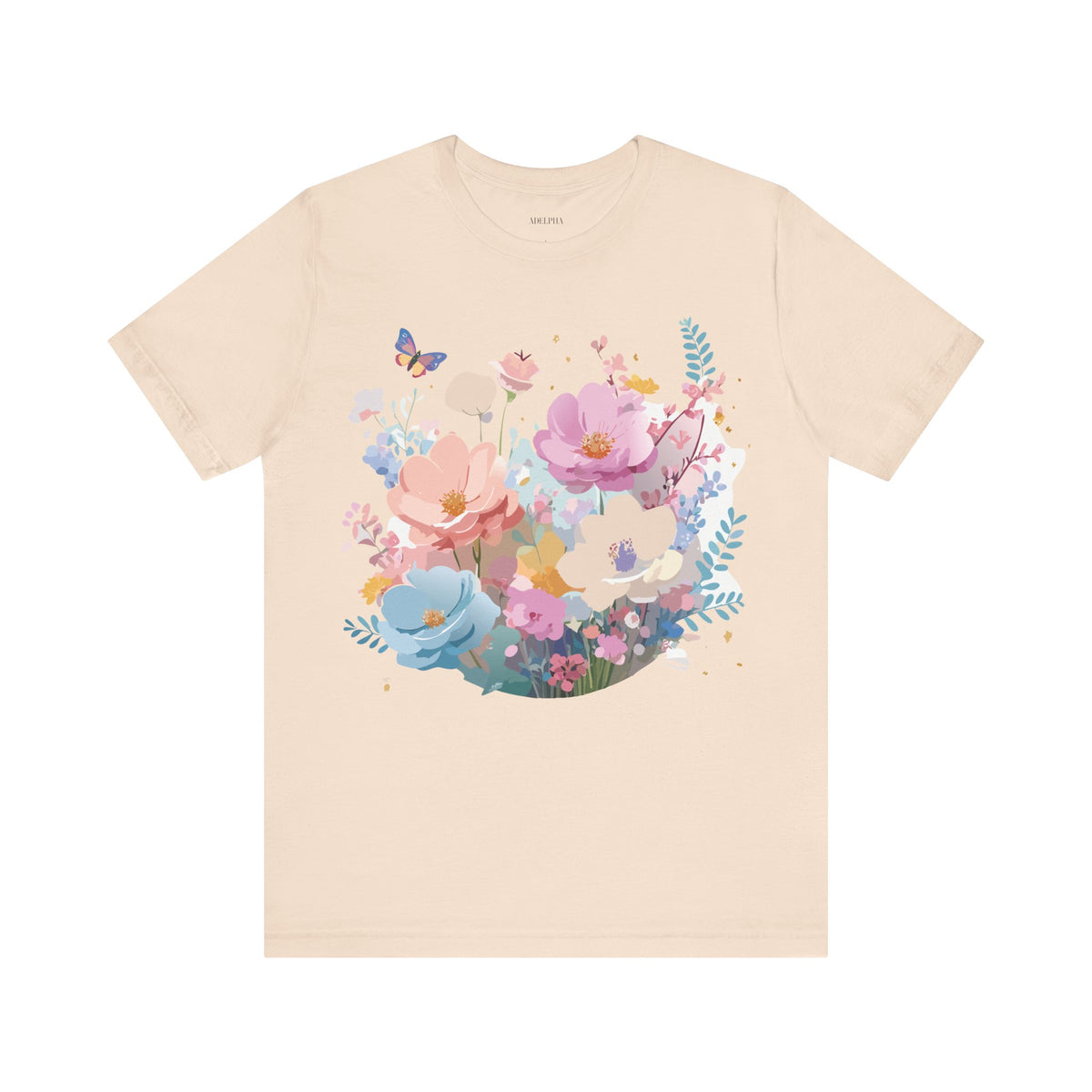 Floral Graphic Unisex Cotton Bella+Canvas Tee with Flowers Art Design n117