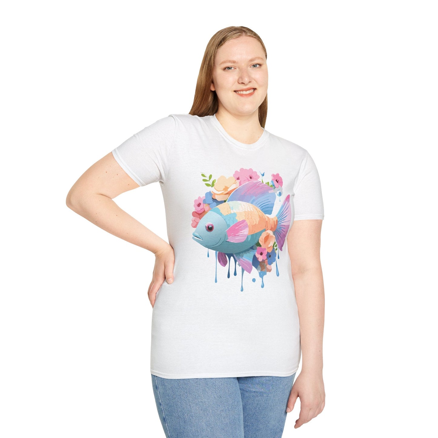 Fish Art Design Graphic Tee Unisex Short Sleeve T Shirt With Fish Artwork Premium Cotton