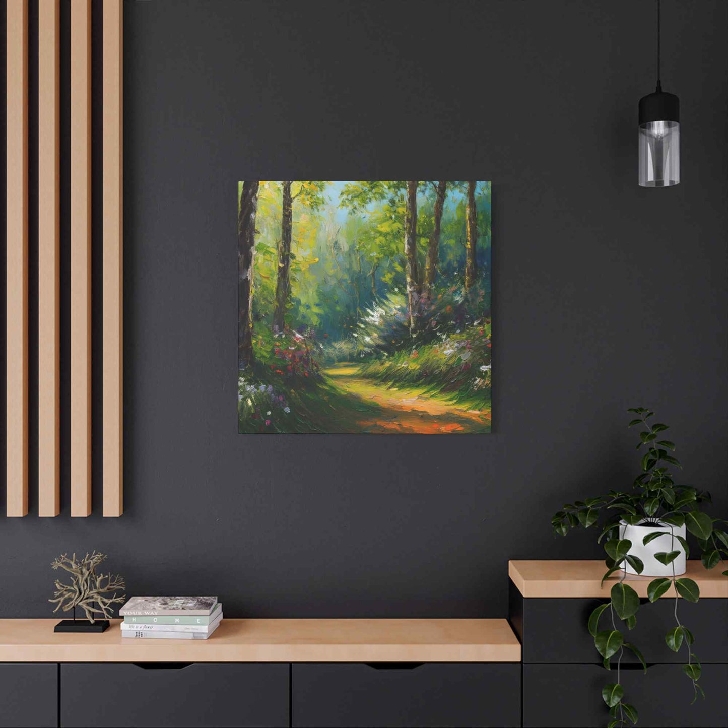Summer Forest Print Canvas, Oil Paint Print 20x20, 24x24, 30x30, 32x32, 36x36 Art Design Print Pine-Wood Inner Frame MC-88