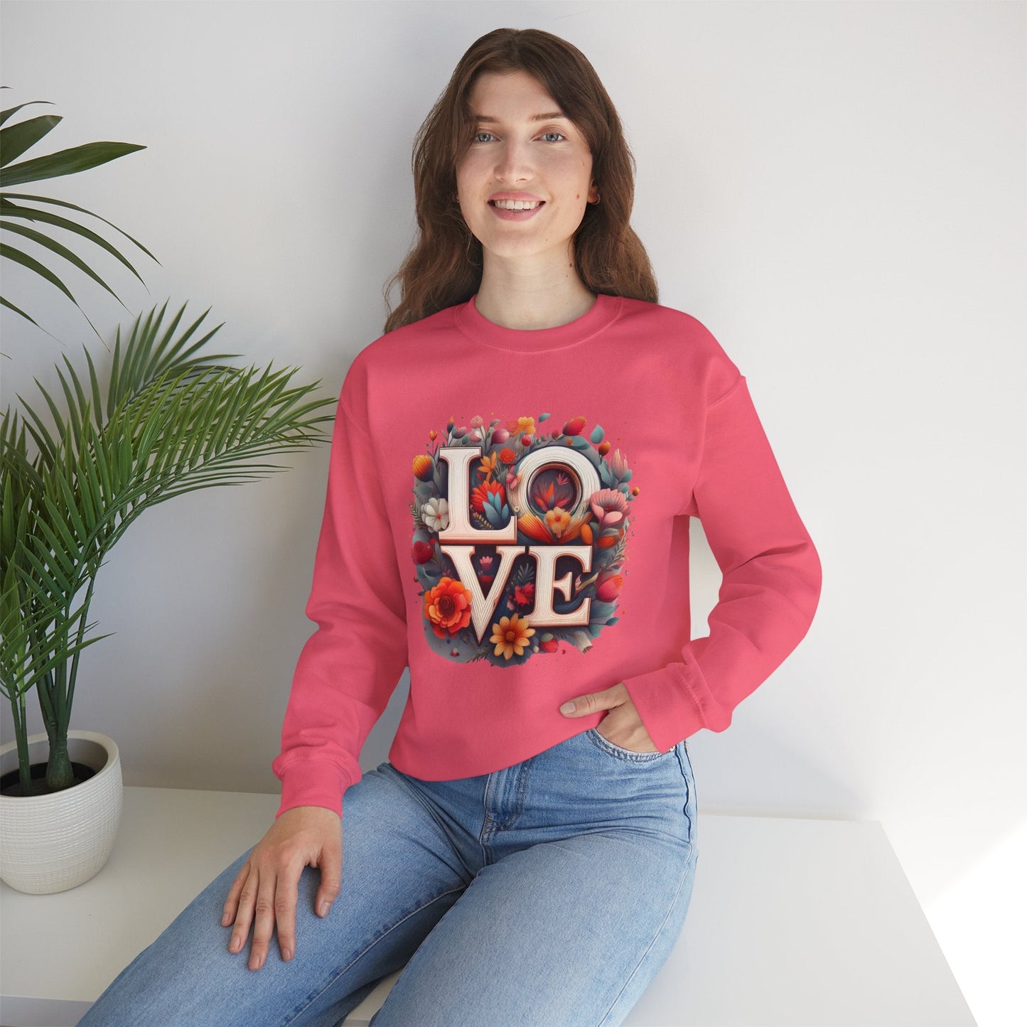 Floral Love Valentines Day Sweatshirt Unisex Crewneck Love Flower Gift Idea Cozy Everyday Wear