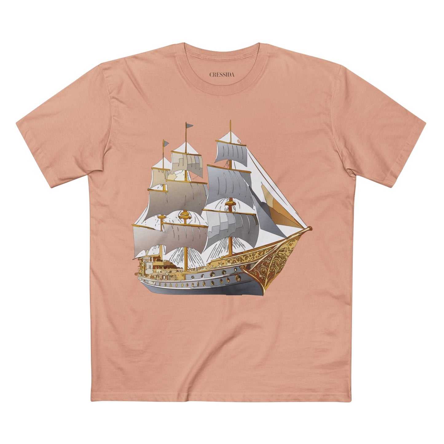 Ship Graphic Unisex 100 Cotton T-Shirt with Gold Frigate Art Design 17
