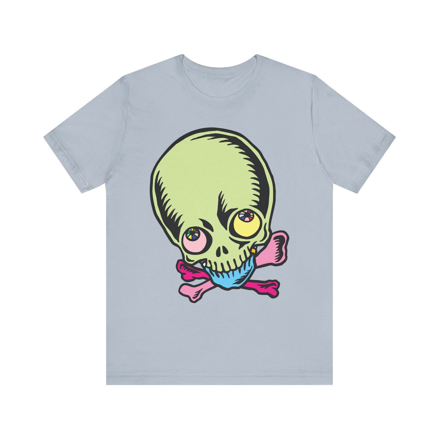 Lt Green Skull Graphic Design Tee, Skull Shirt, Vintage Tees, Art Design T-Shirt, Vintage Graphic Tee, Art Shirts with Skulls