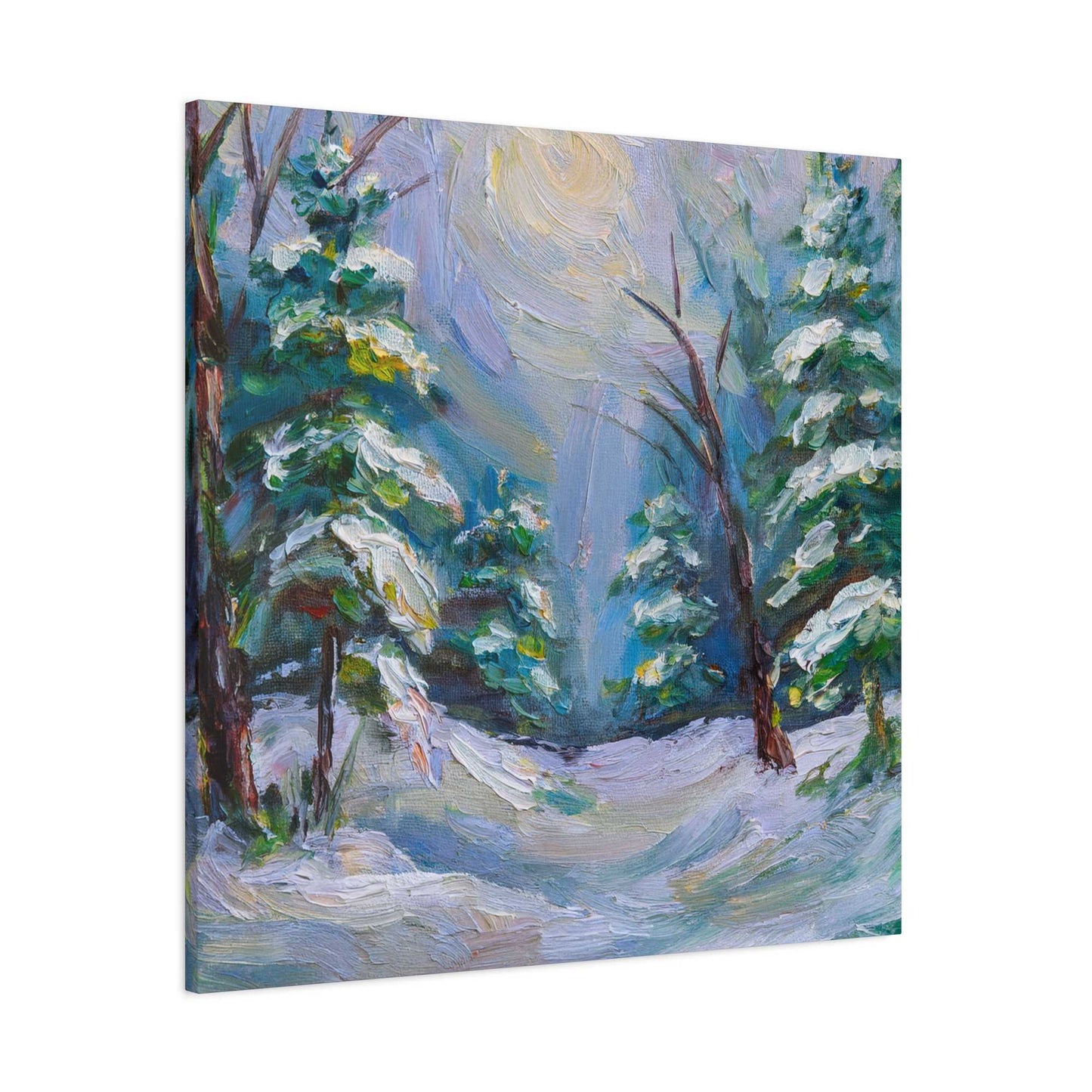 Snow Forest Print Canvas, Oil Paint Print 20x20, 24x24, 30x30, 32x32, 36x36 Art Design Print Pine-Wood Inner Frame MC-78