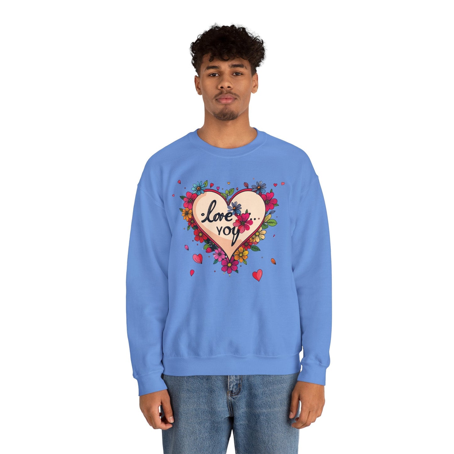 Floral Heart Love Sweatshirt Floral Heart Valentines Day Unisex Crewneck Fifty Fifty Cotton Polyester