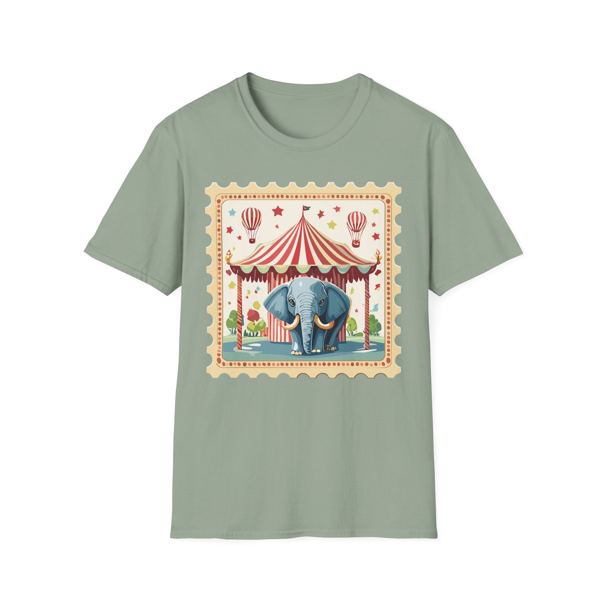 Vintage Circus Elephant T-Shirt | Carnival Tent, Hot Air Balloons Graphic Tee Unisex 100 Cotton Gildan T-Shirt