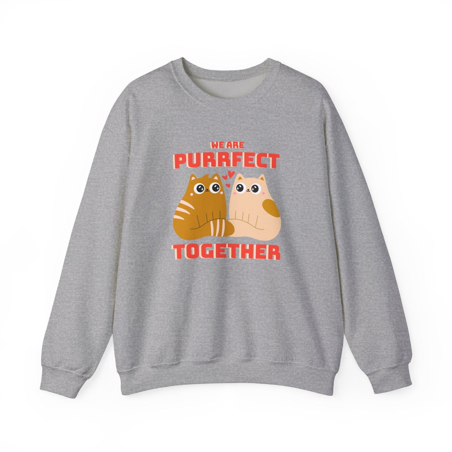 Cat Heart Sweatshirt Unisex 50/50 Cotton-Poly Blend Valentine Gift For Cat Lovers