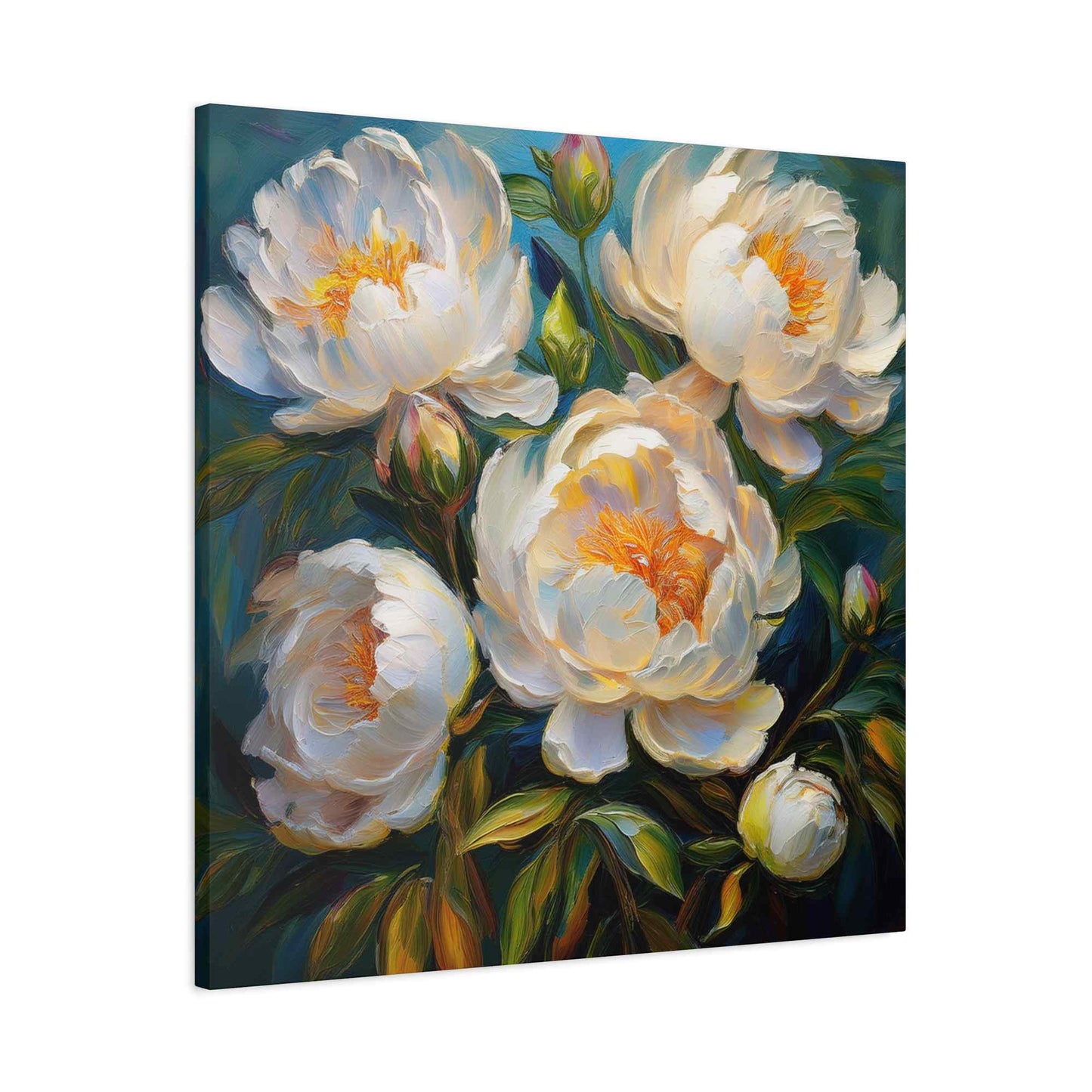 White Peonies Print Canvas, Floral Oil Paint Print 20x20, 24x24, 30x30, 32x32, 36x36 Art Design Pine-Wood Inner Frame MC-118
