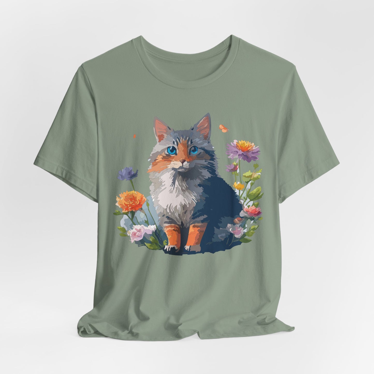 Floral Cat Tee, Animal Shirt, Cat Shirt, Floral Tee, Flower T-shirt, T-Shirt with Animal, Summer Top with Art Design