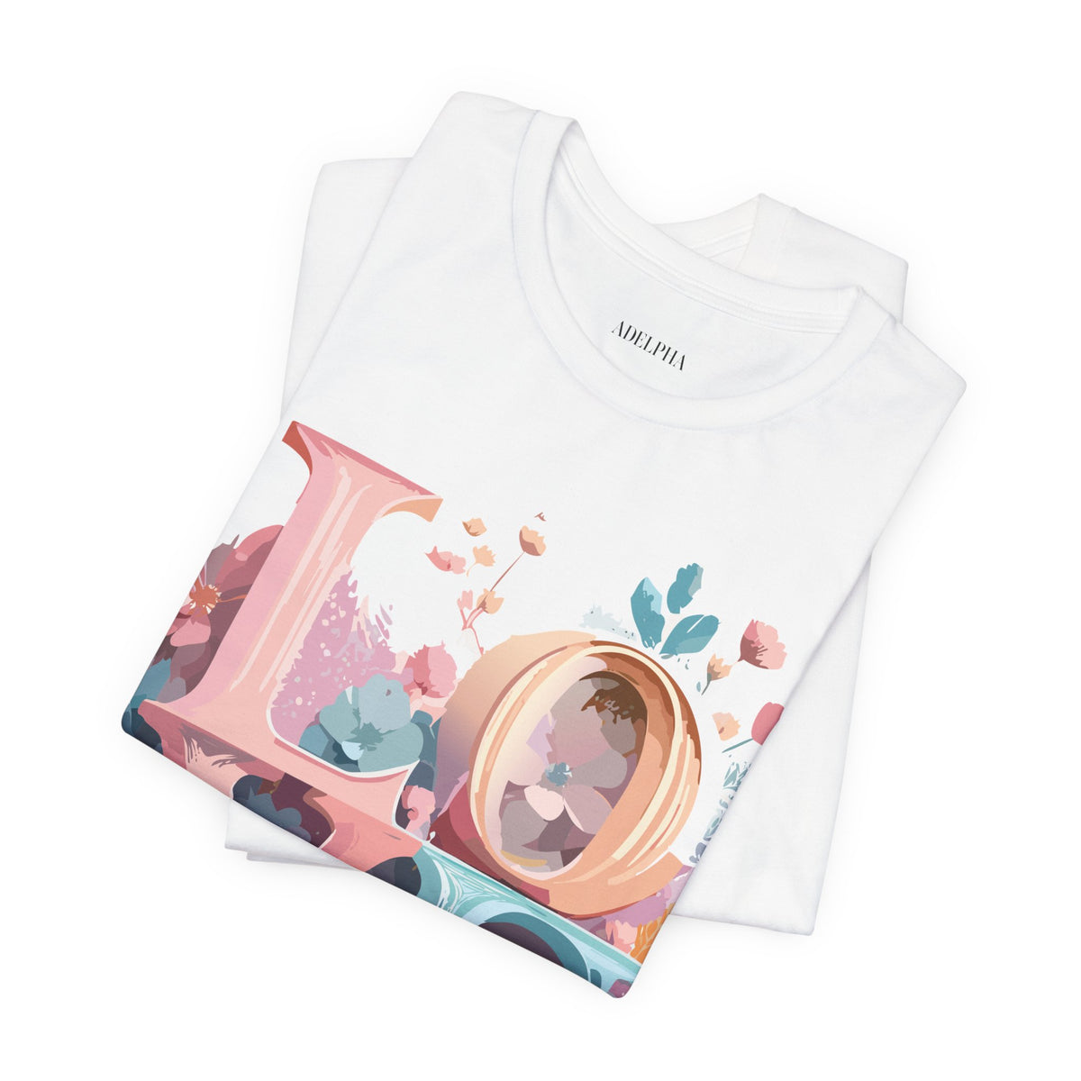 Valentine's Day Graphic Unisex Cotton Bella+Canvas Tee with Floral Art Design d104