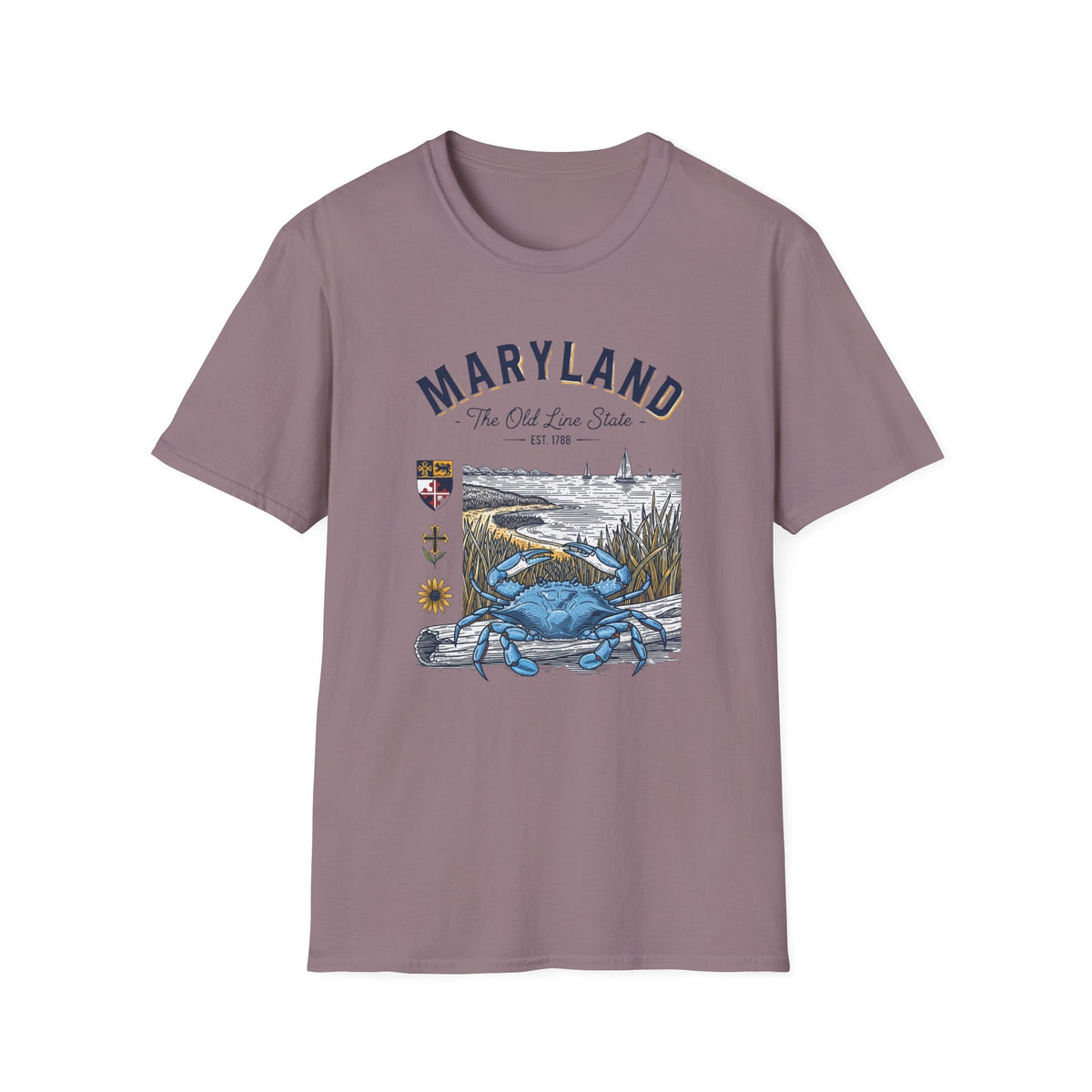 Maryland Blue Crab Scenic T-Shirt — The Old Line State Coastal Design Travel Tourist Graphic Design Unisex 100 Cotton Gildan T-Shirt
